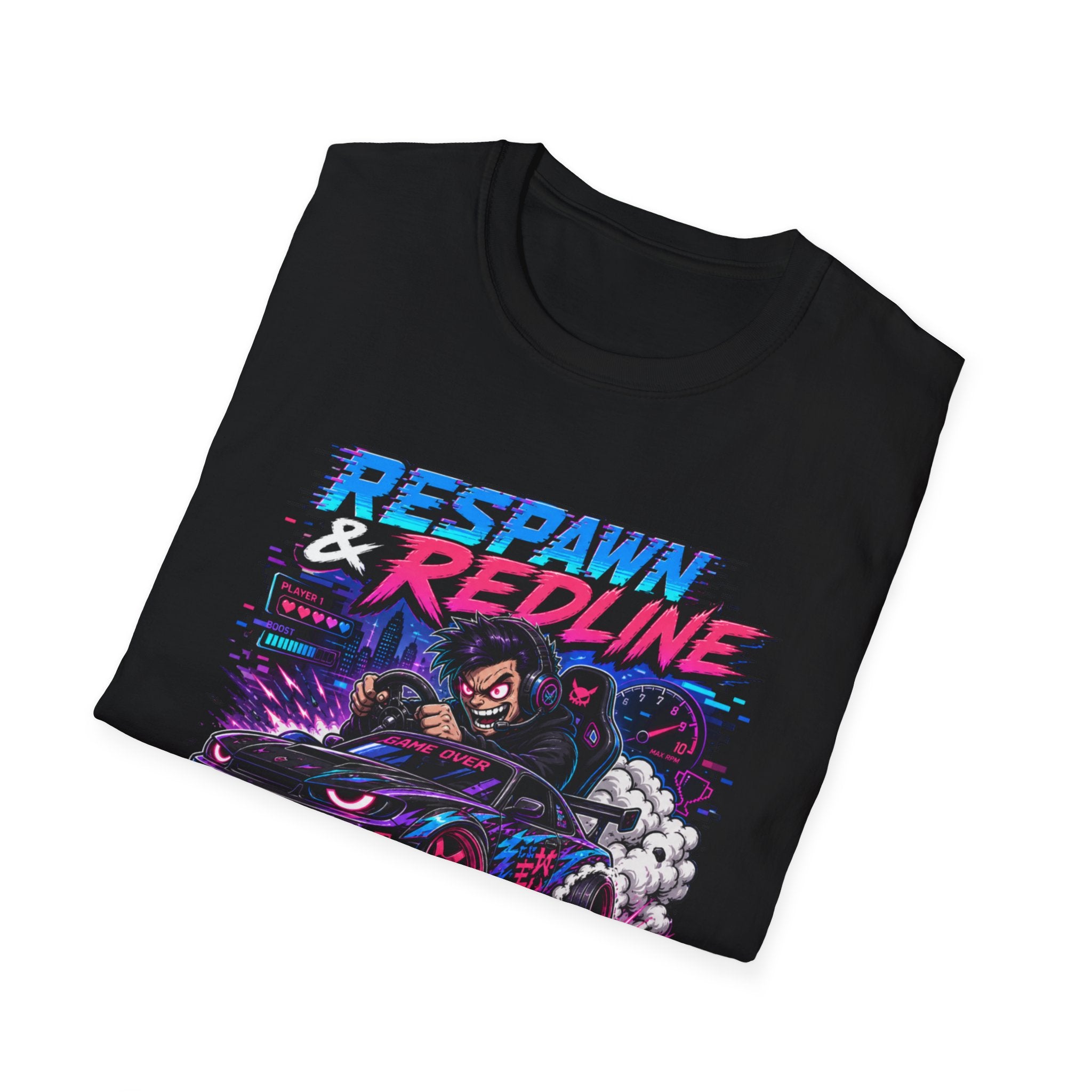 T-Shirt — "Respawn & Redline: No Lag Just Drift" Retro Gaming Drift Car Tee