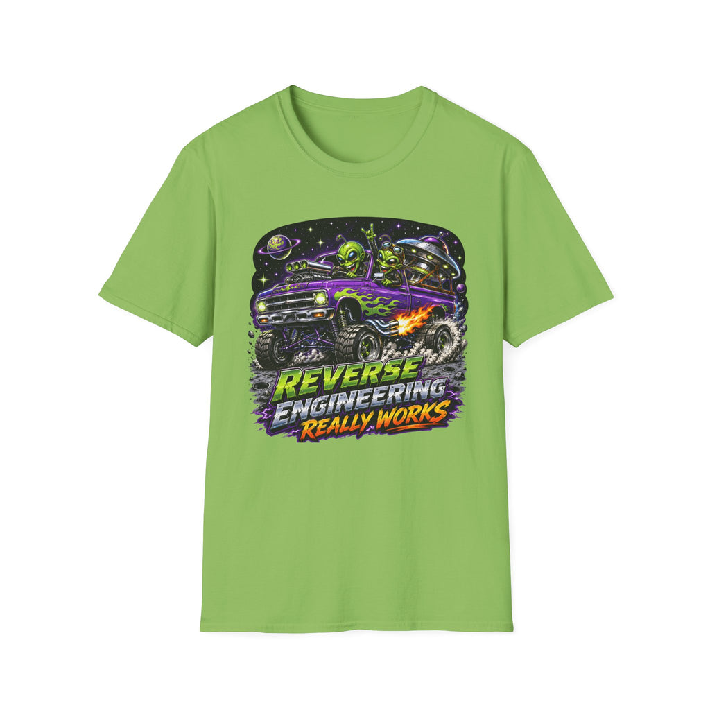T-Shirt — "Reverse Engineering Really Works" Alien Hot Rod Graphic Tee