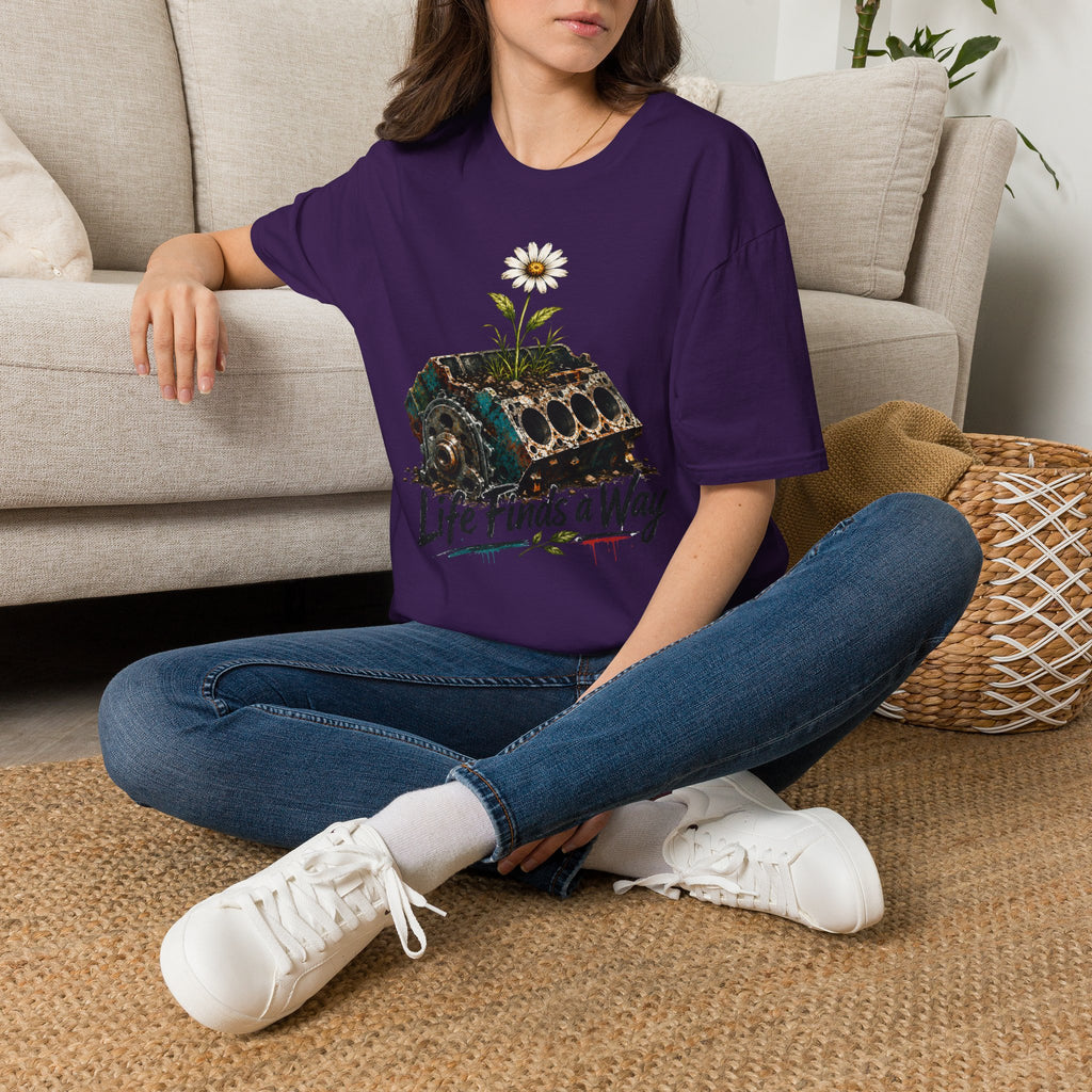 T-Shirt — 'Life Finds a Way' Daisy Rising from Rust Graphic Tee
