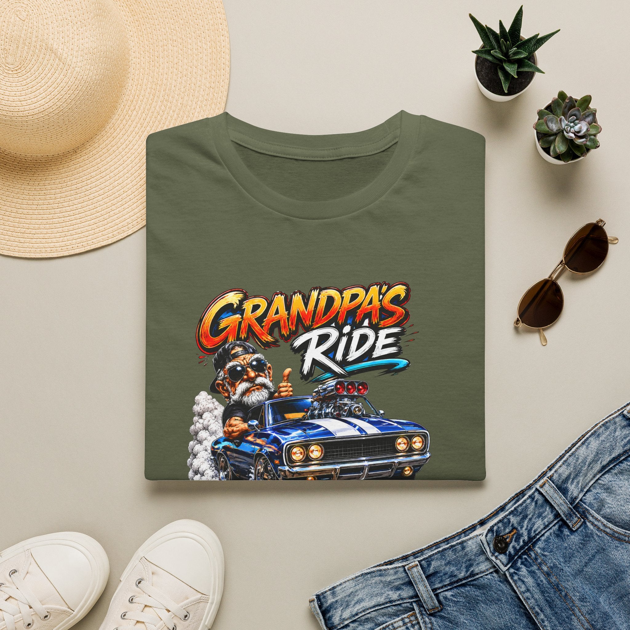 Grandpa's Ride T-Shirt — Vintage Muscle Car & Dog Graphic Gift