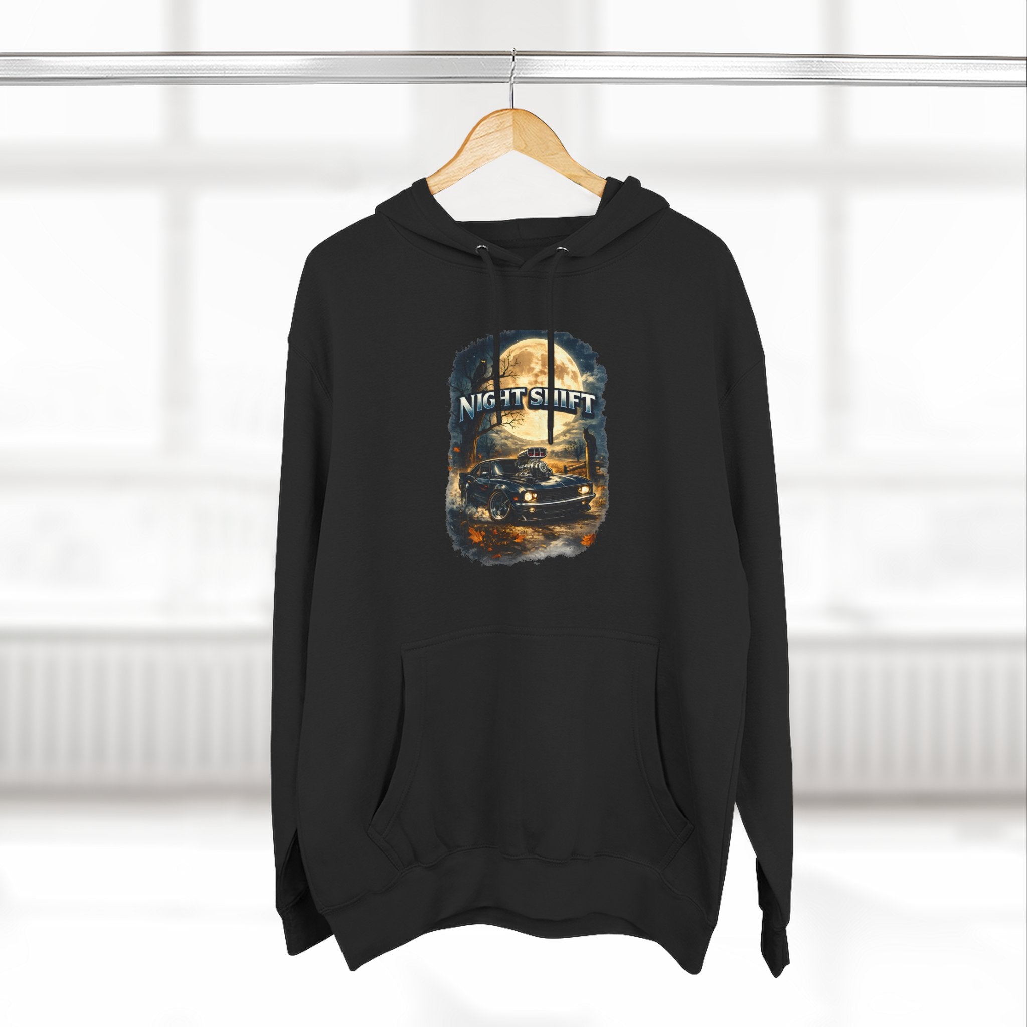 Night Drive Graphic Hoodie — 'Night Shift' Vintage Car Fleece Pullover