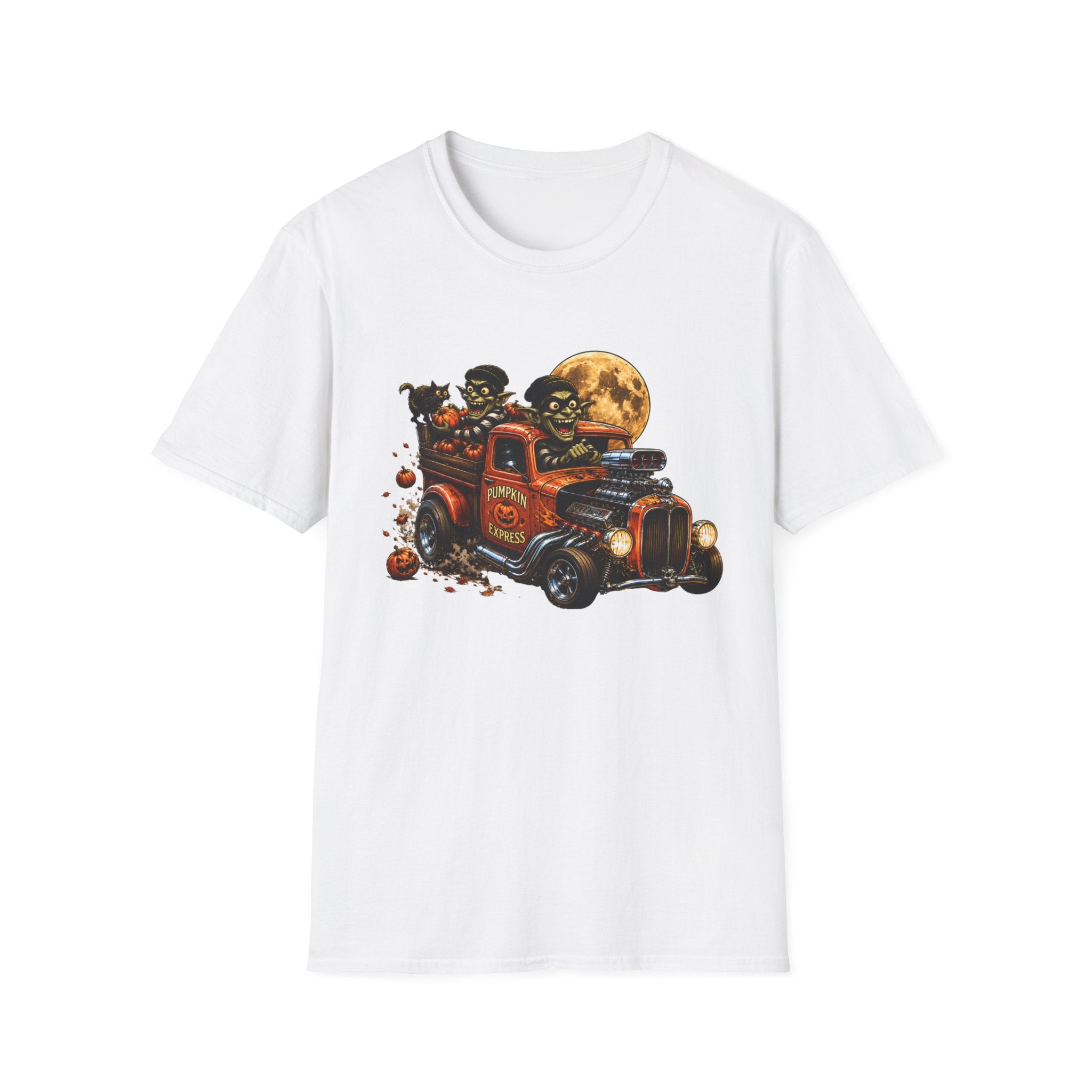 Halloween Hot Rod T‑Shirt — Vintage Monster Truck with Full Moon