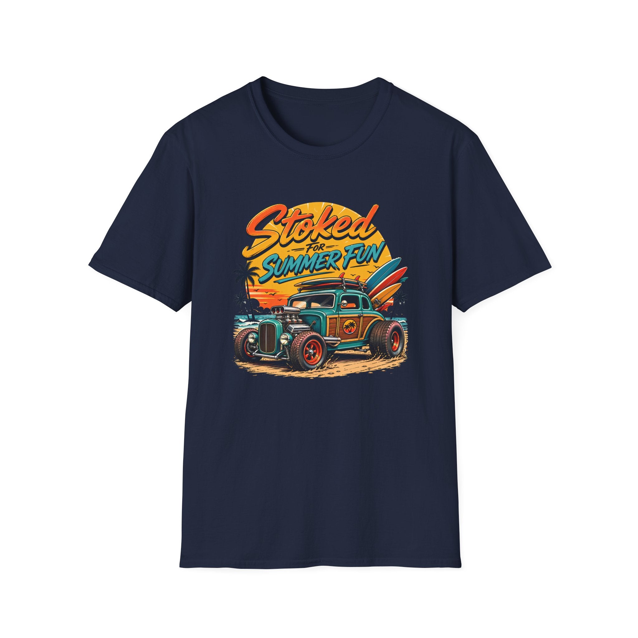 Stoked Summer Fun T-Shirt – Vintage Hot Rod Surf Graphic