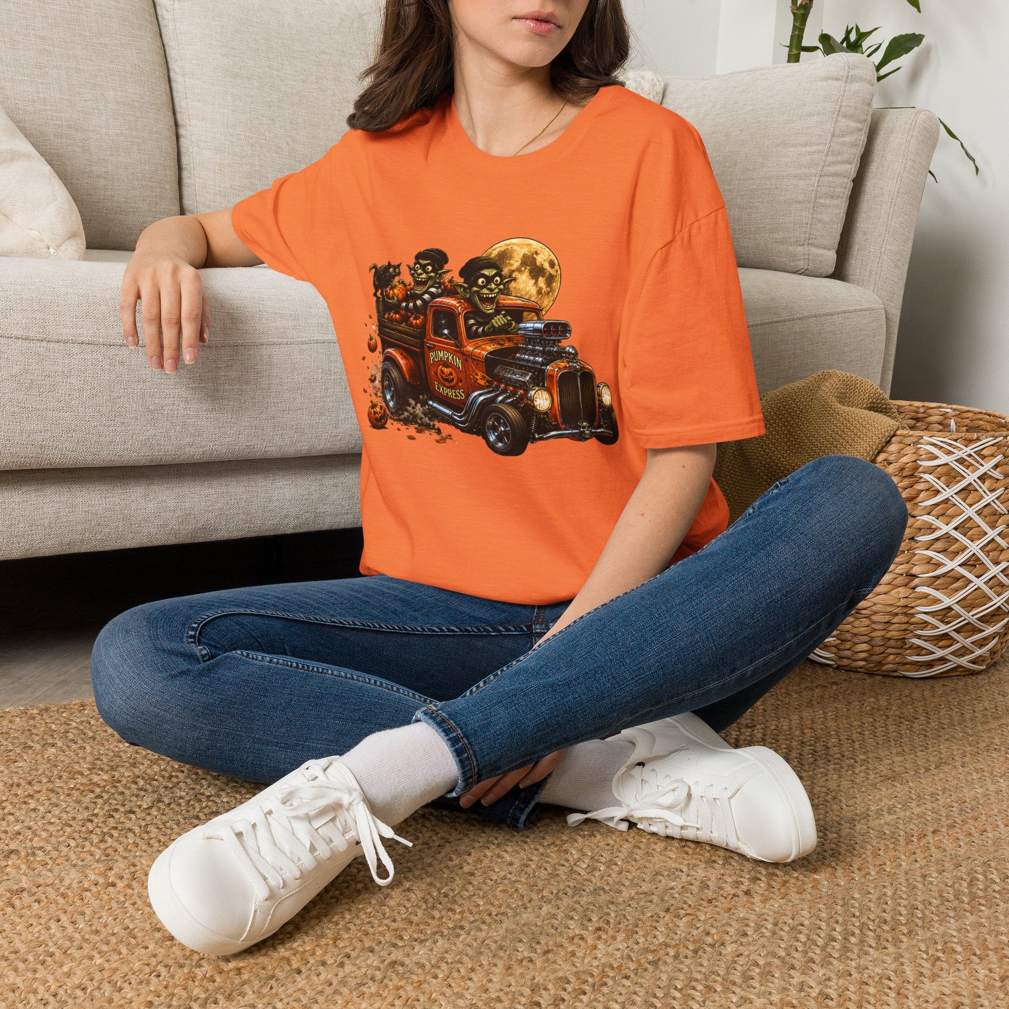 Halloween Hot Rod T‑Shirt — Vintage Monster Truck with Full Moon
