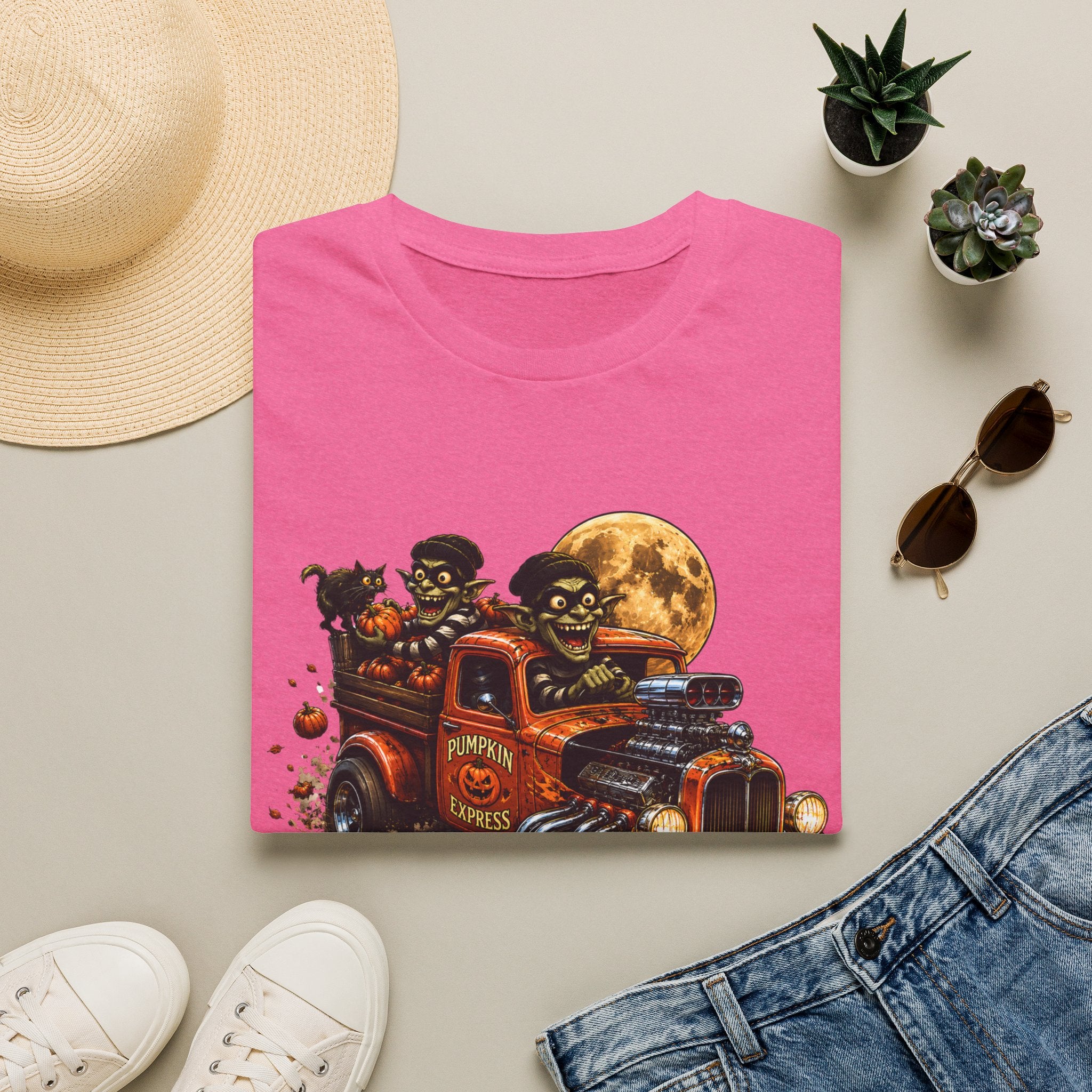 Halloween Hot Rod T‑Shirt — Vintage Monster Truck with Full Moon