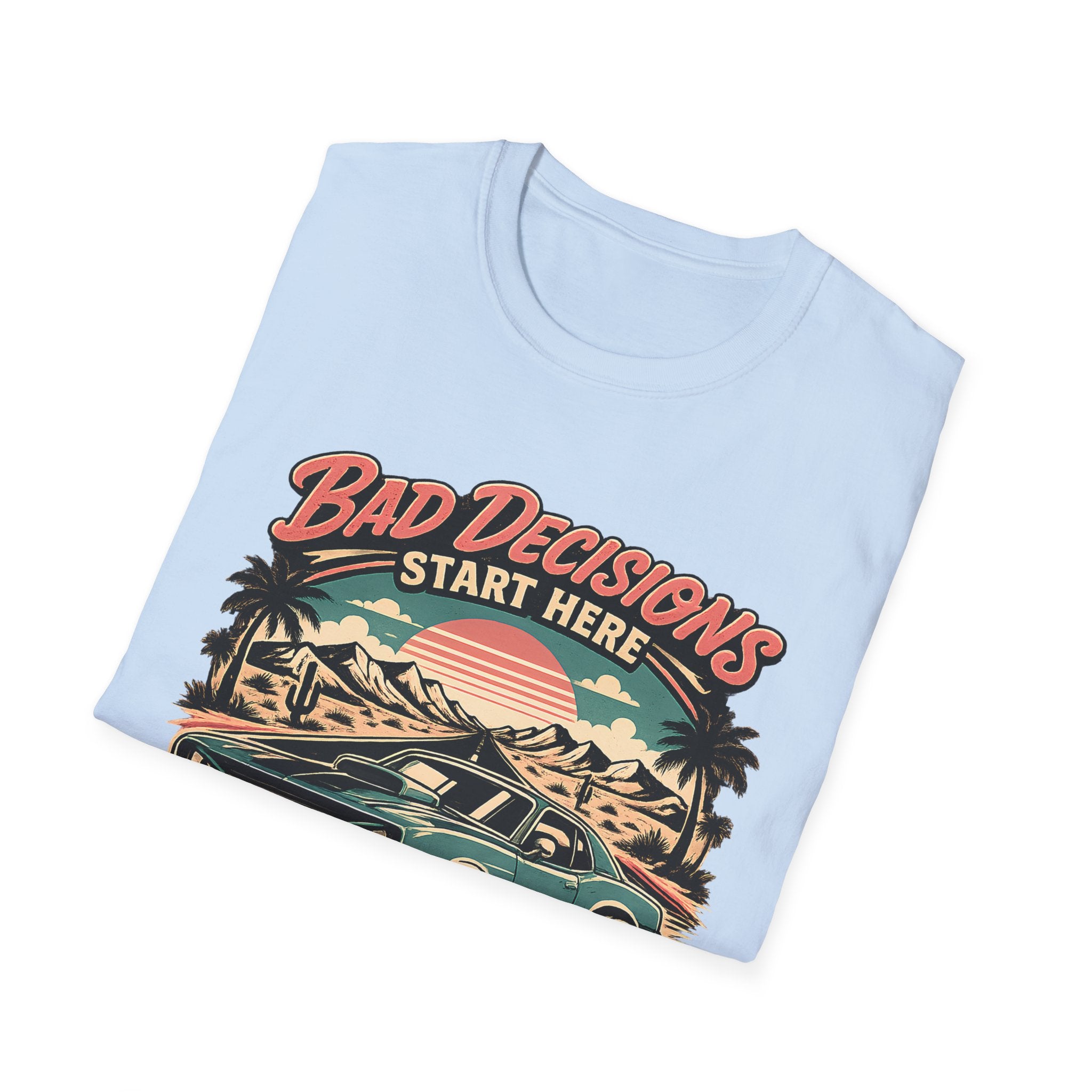 Bad Decisions Start Here Vintage Muscle Car T-Shirt — "Full Tank No Plan"