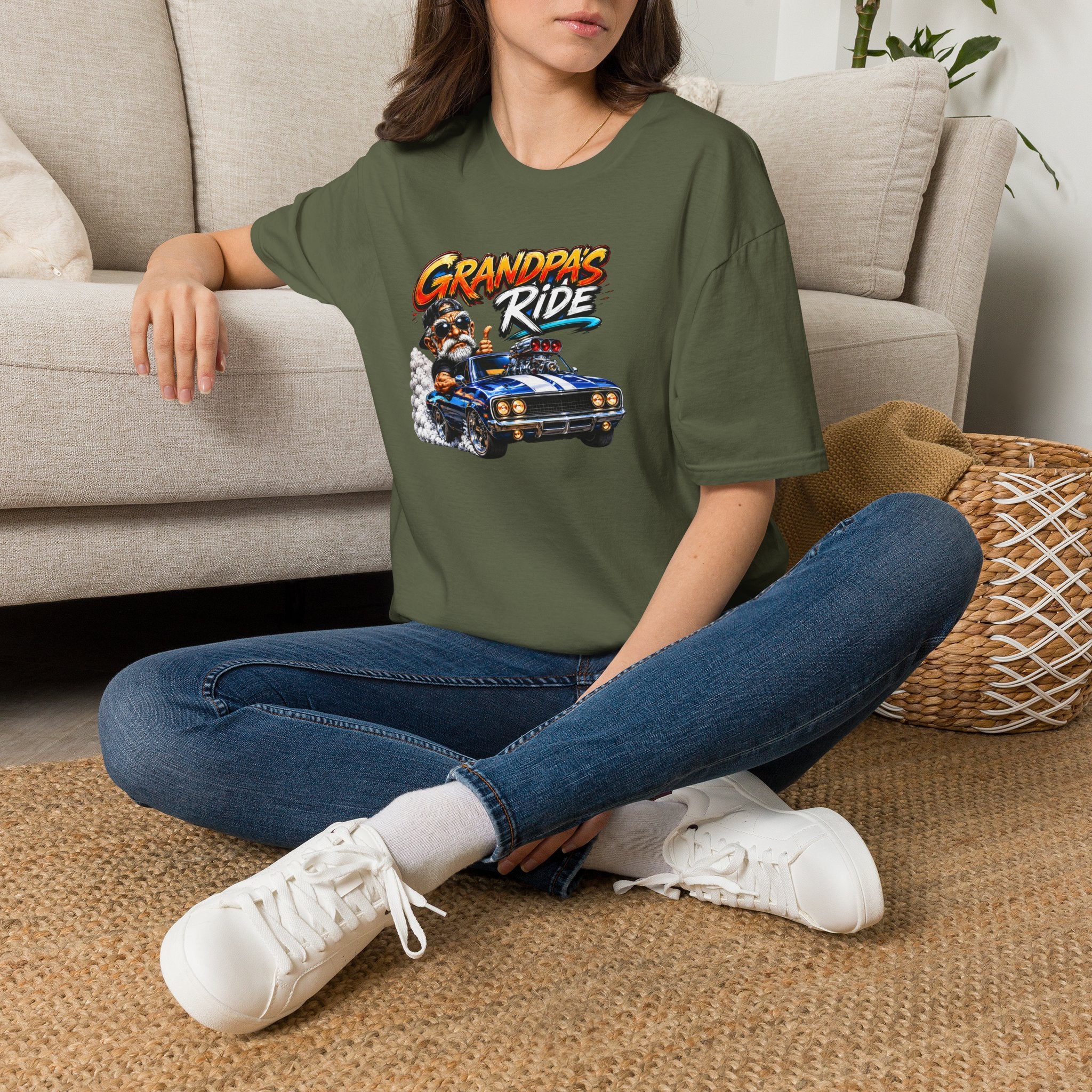 Grandpa's Ride T-Shirt — Vintage Muscle Car & Dog Graphic Gift
