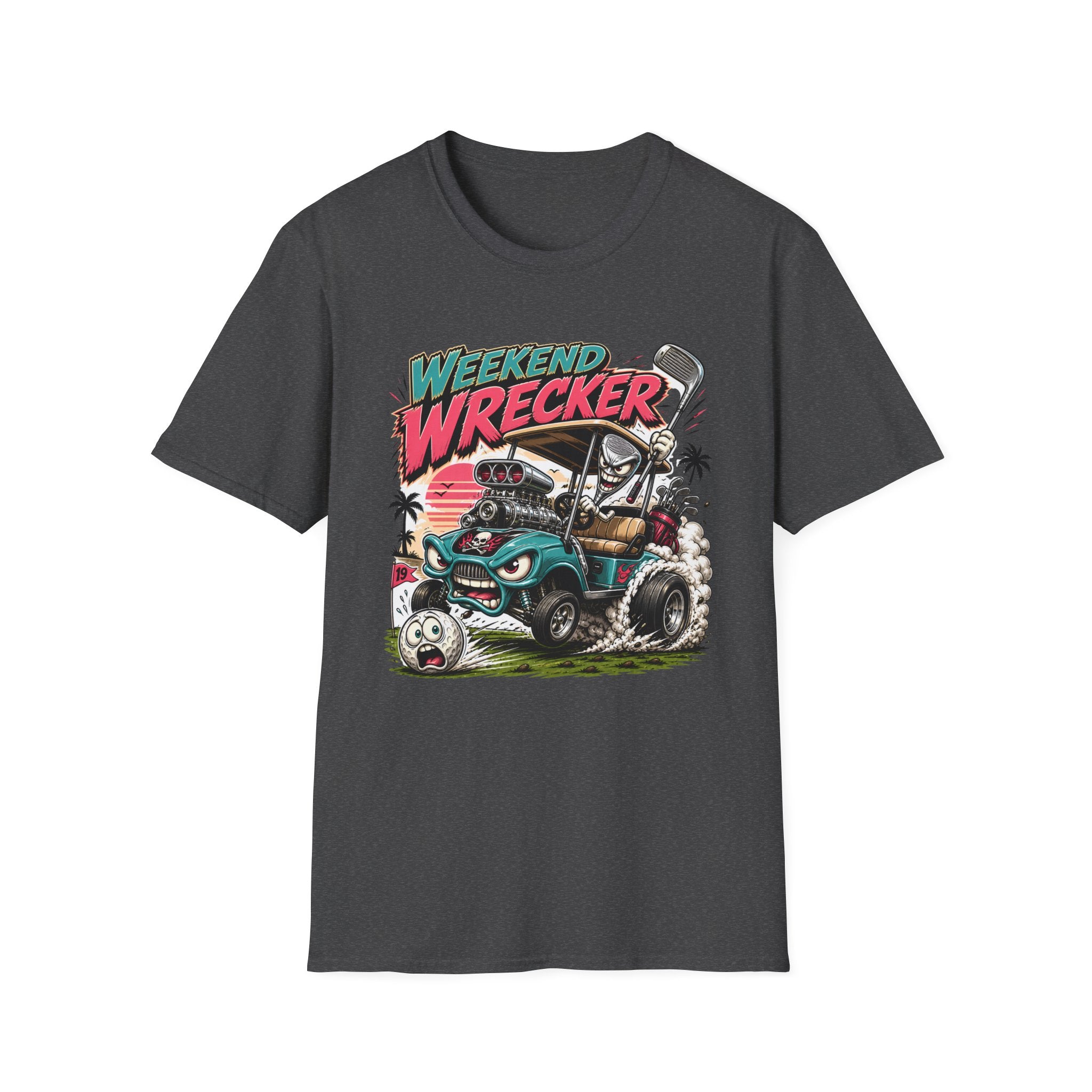 Weekend Wrecker Golf Cart T-Shirt — Retro Tropical Driving Club Tee