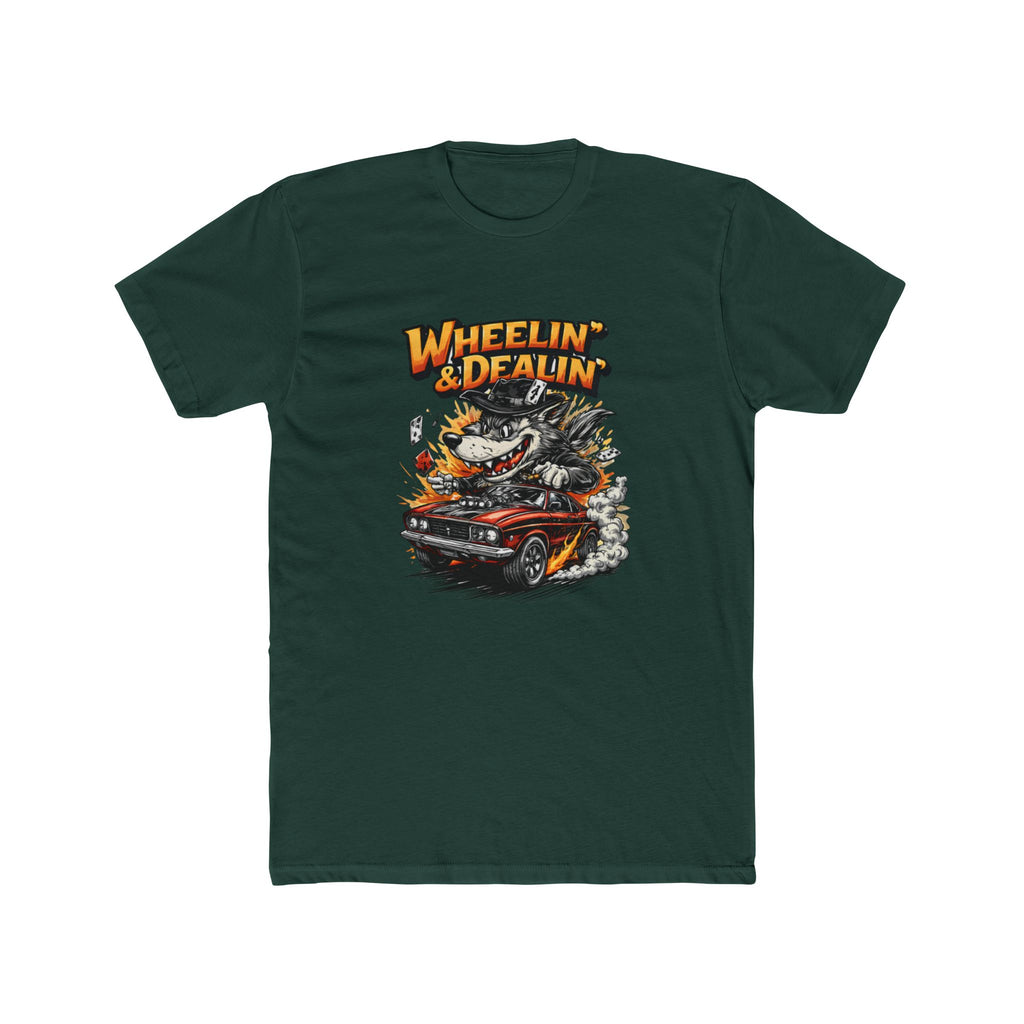 T-Shirt — "Wheelin' & Dealin'" Vintage Hot Rod Wolf Graphic Tee
