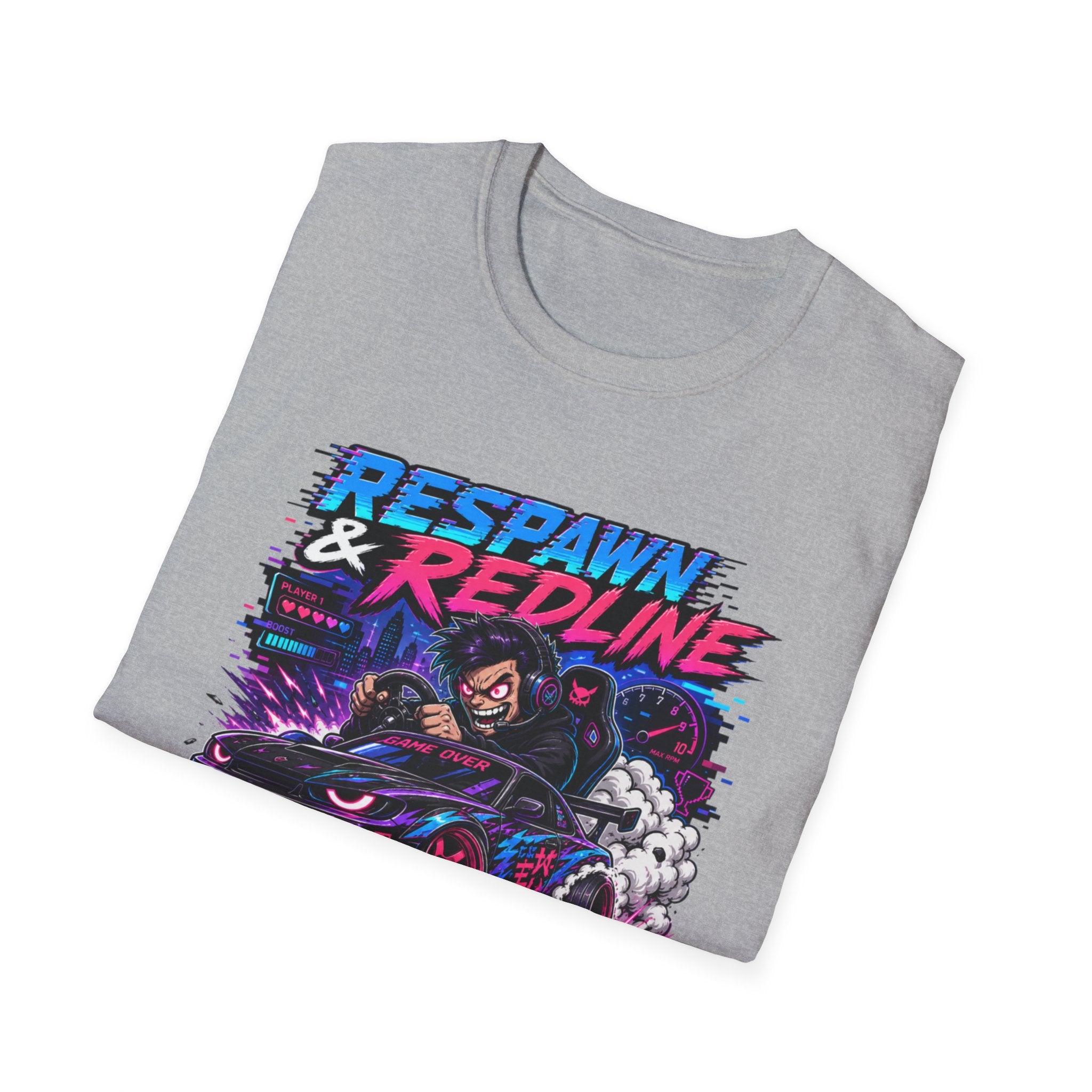 T-Shirt — "Respawn & Redline: No Lag Just Drift" Retro Gaming Drift Car Tee