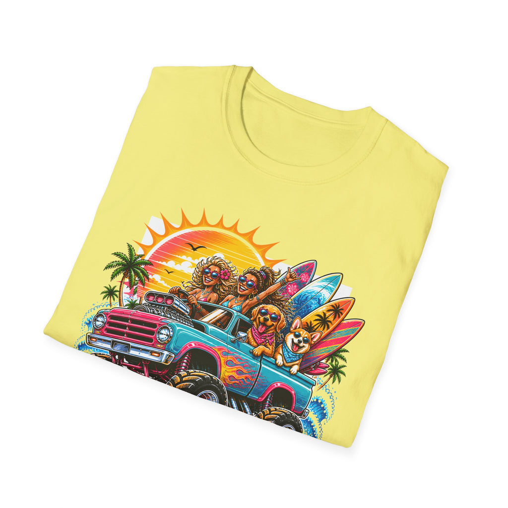 Surfer Girls Rock T-Shirt — Retro Beach Skull Surfboard Tee
