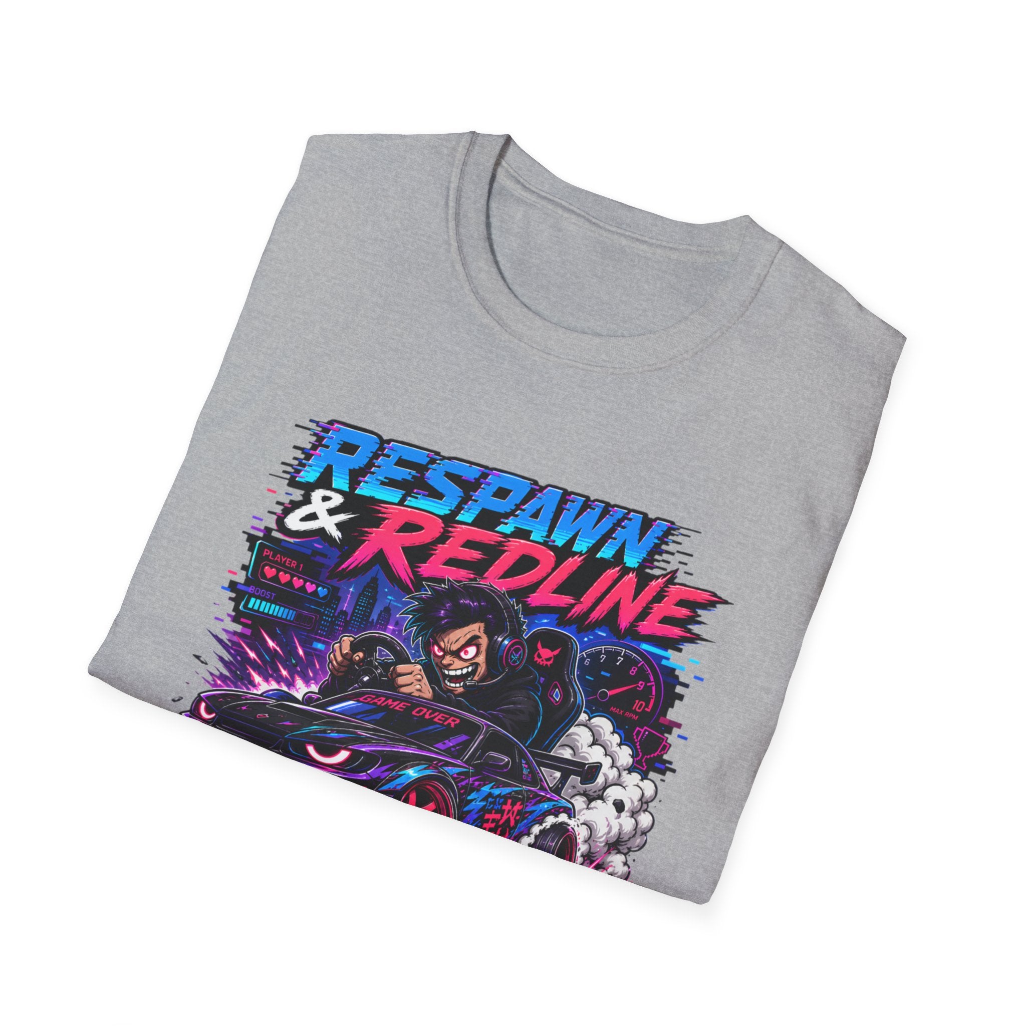 T-Shirt — "Respawn & Redline: No Lag Just Drift" Retro Gaming Drift Car Tee