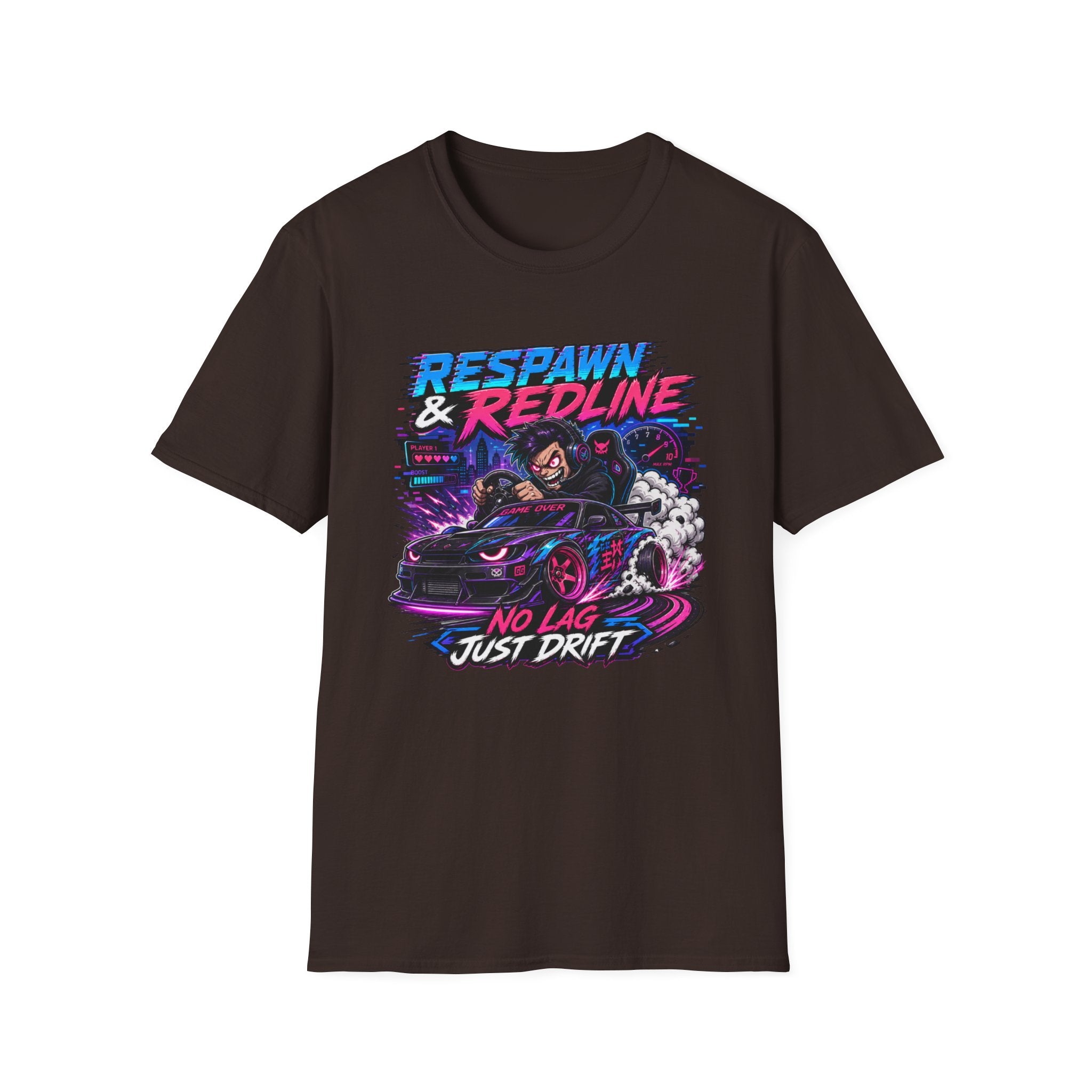 T-Shirt — "Respawn & Redline: No Lag Just Drift" Retro Gaming Drift Car Tee