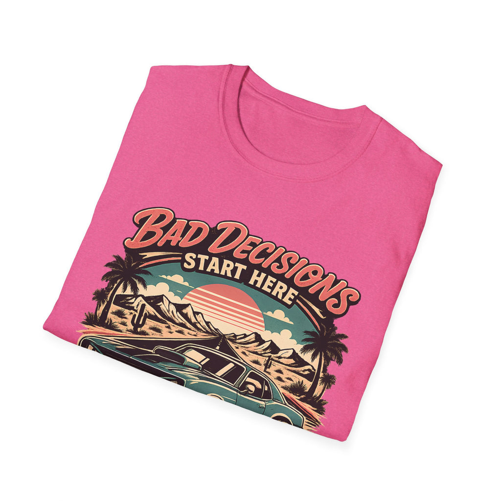 Bad Decisions Start Here Vintage Muscle Car T-Shirt — "Full Tank No Plan"