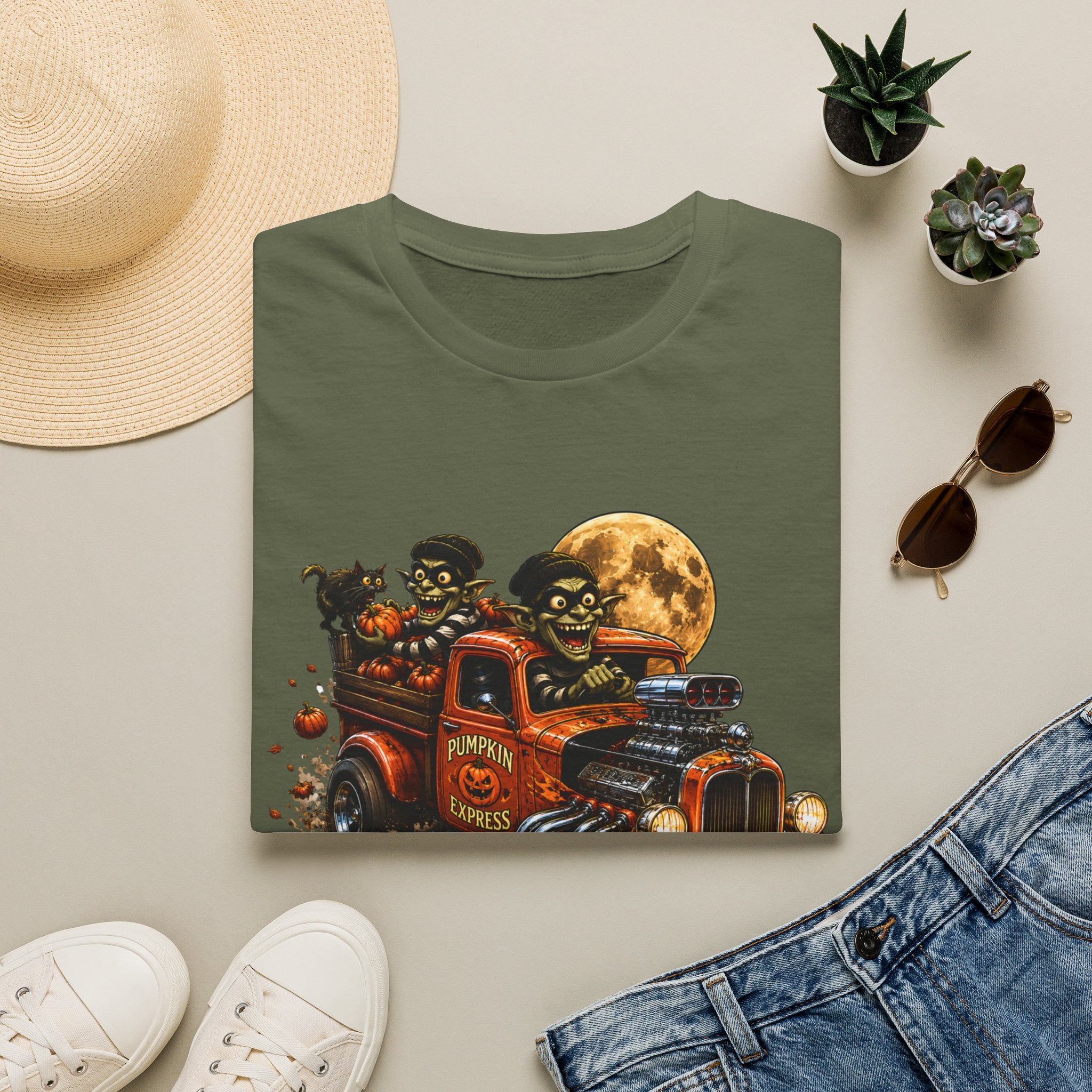 Halloween Hot Rod T‑Shirt — Vintage Monster Truck with Full Moon