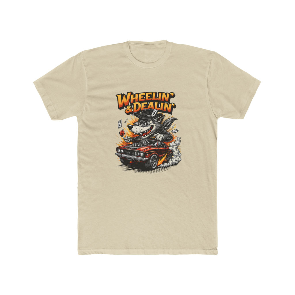 T-Shirt — "Wheelin' & Dealin'" Vintage Hot Rod Wolf Graphic Tee