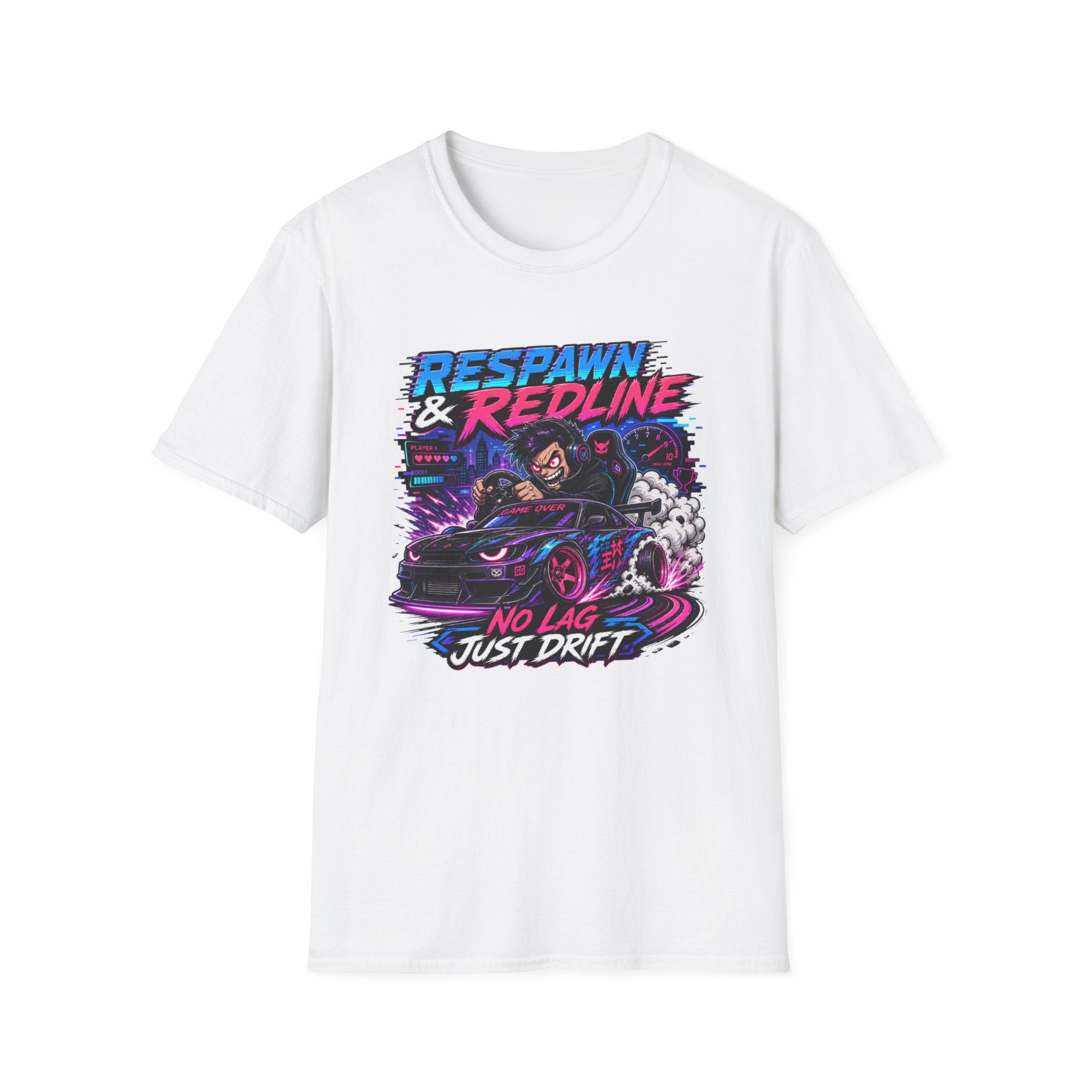T-Shirt — "Respawn & Redline: No Lag Just Drift" Retro Gaming Drift Car Tee