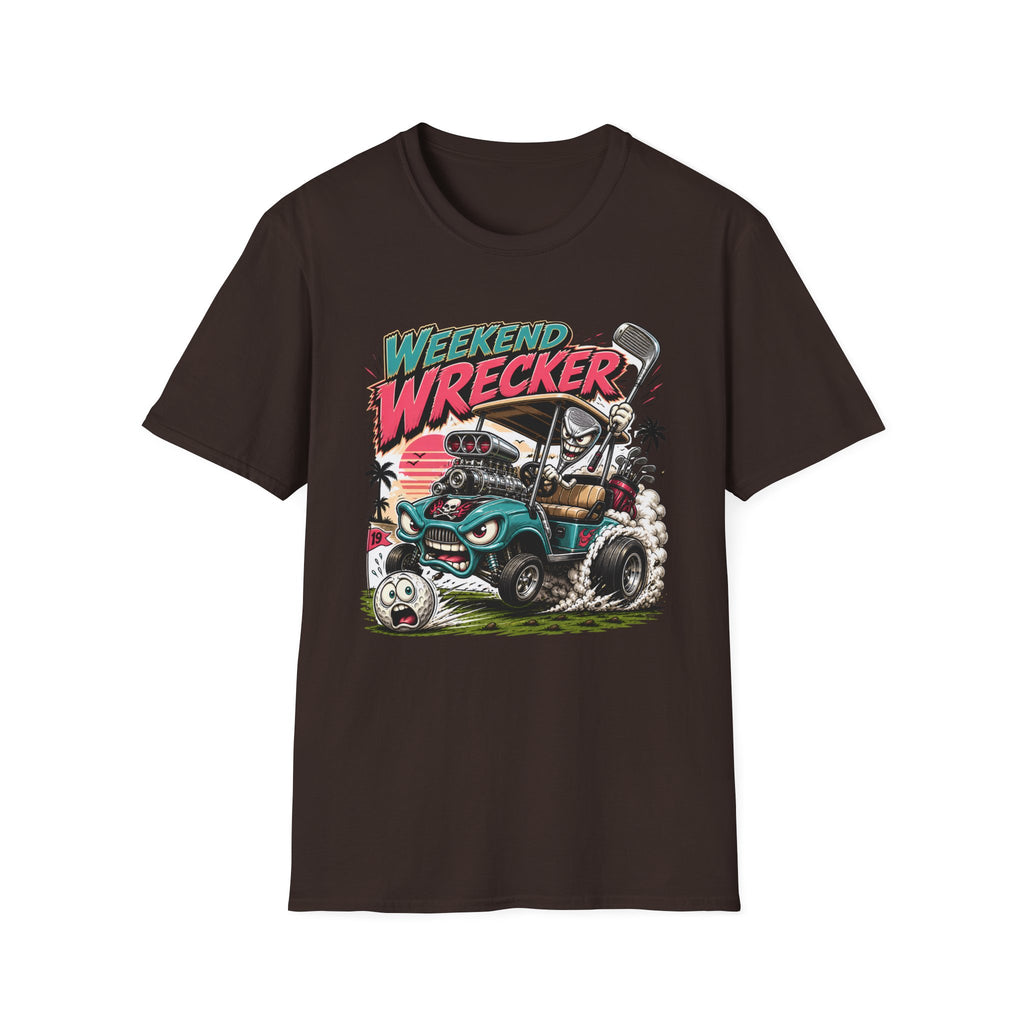 Weekend Wrecker Golf Cart T-Shirt — Retro Tropical Driving Club Tee
