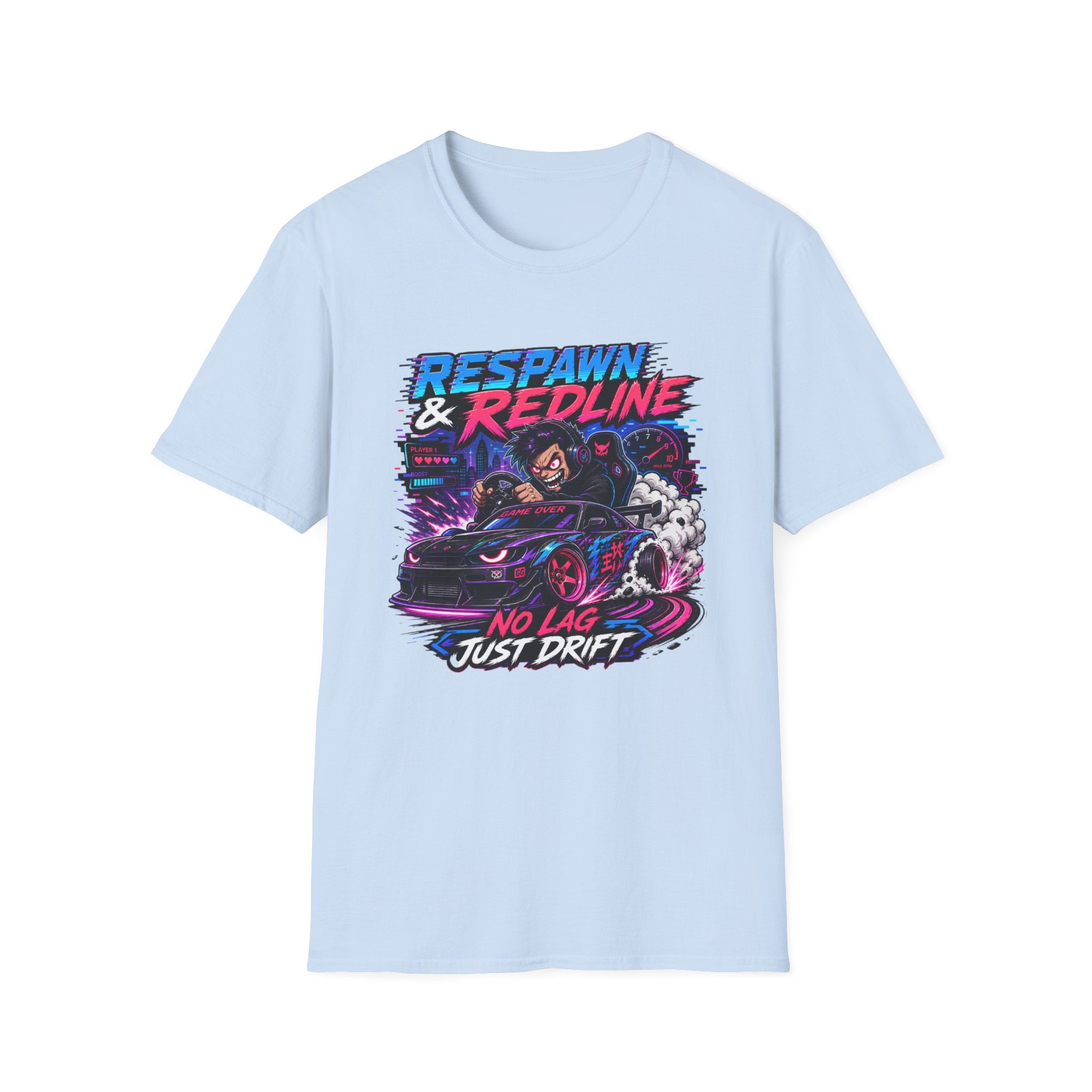 T-Shirt — "Respawn & Redline: No Lag Just Drift" Retro Gaming Drift Car Tee