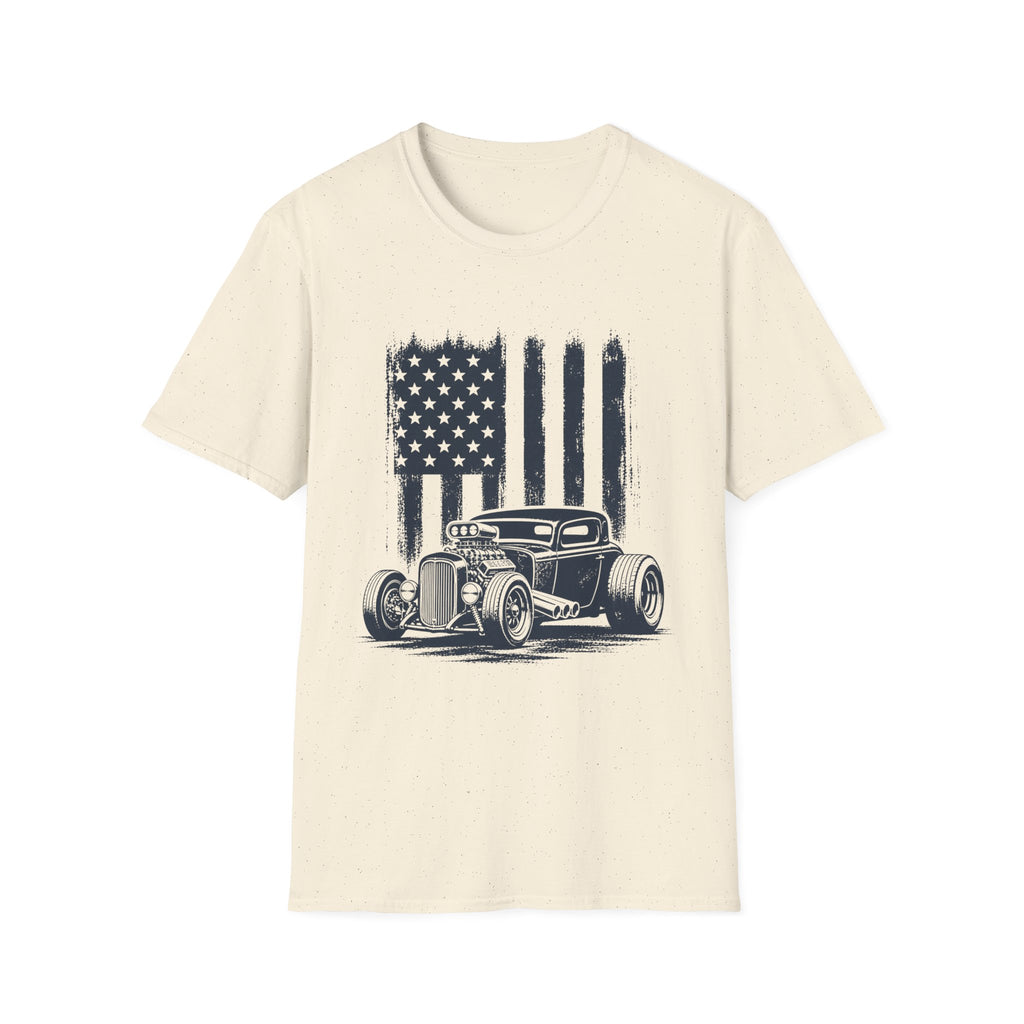 Vintage Hot Rod T-Shirt with Distressed American Flag