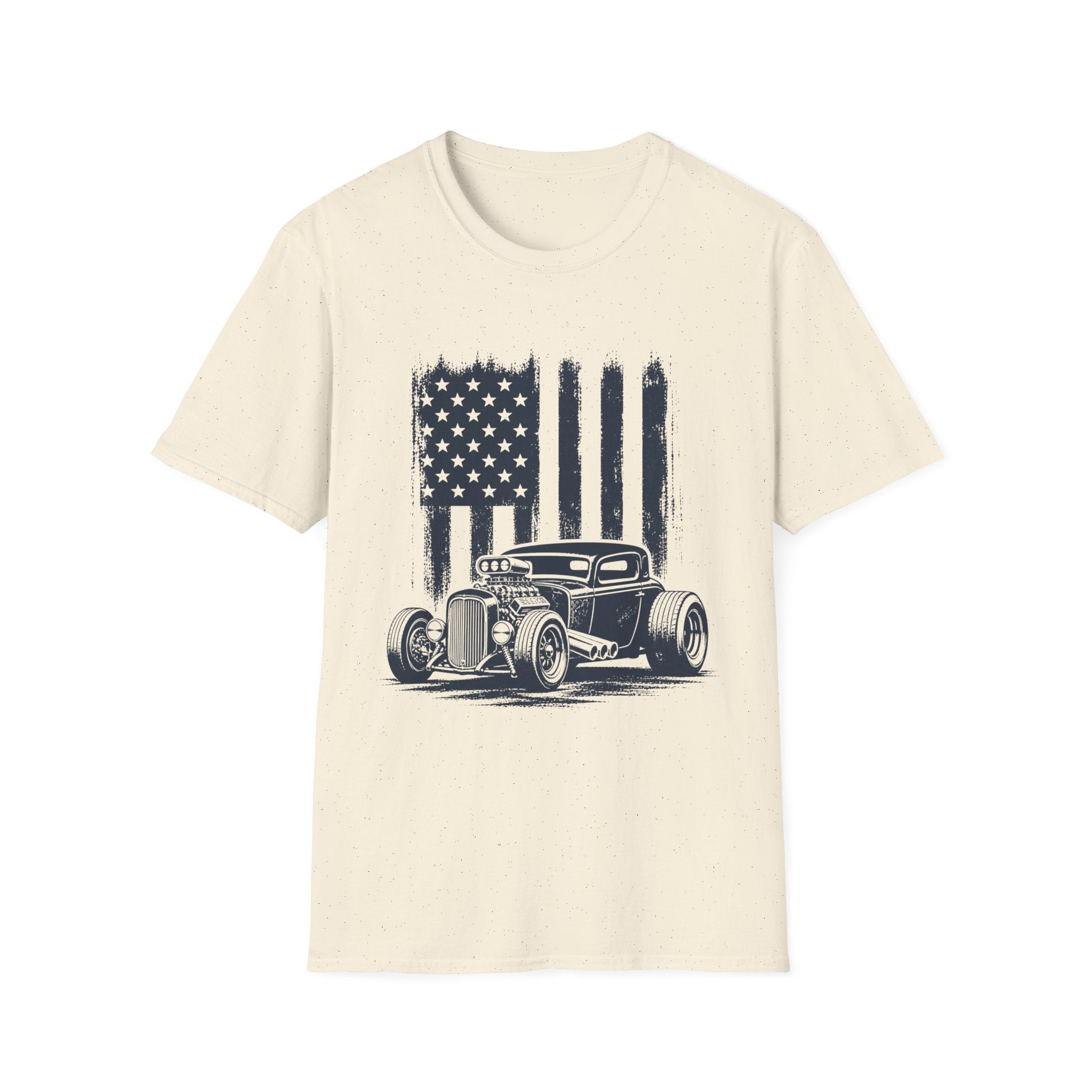 Vintage Hot Rod T-Shirt with Distressed American Flag