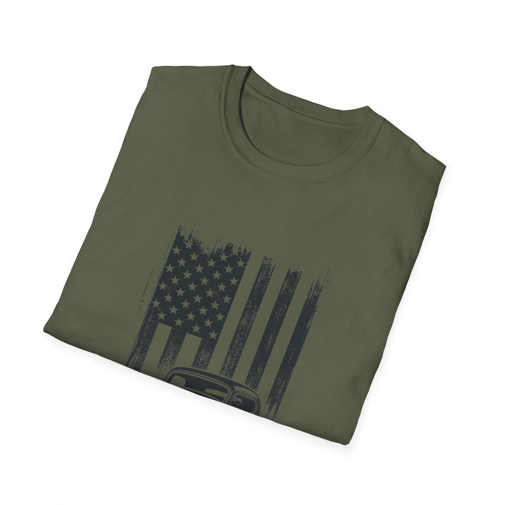 Classic Hot Rod T-Shirt with Distressed American Flag