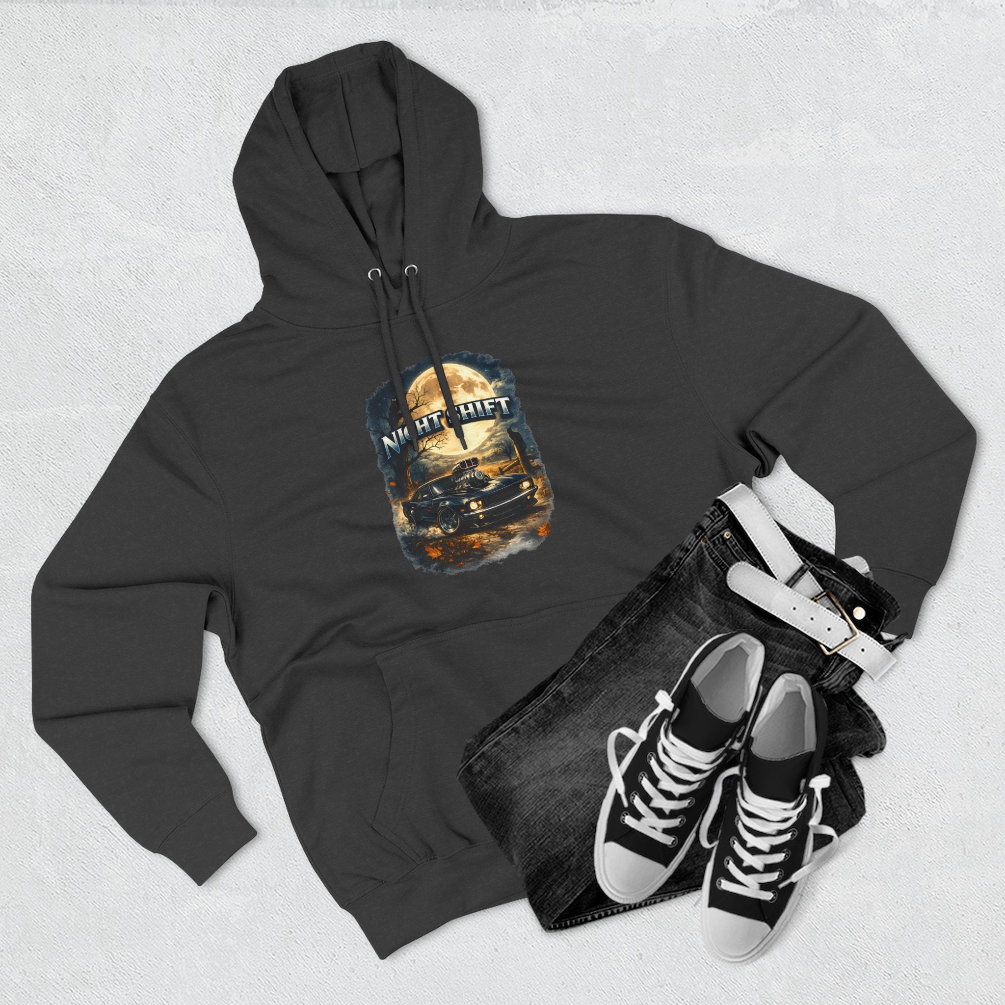 Night Drive Graphic Hoodie — 'Night Shift' Vintage Car Fleece Pullover