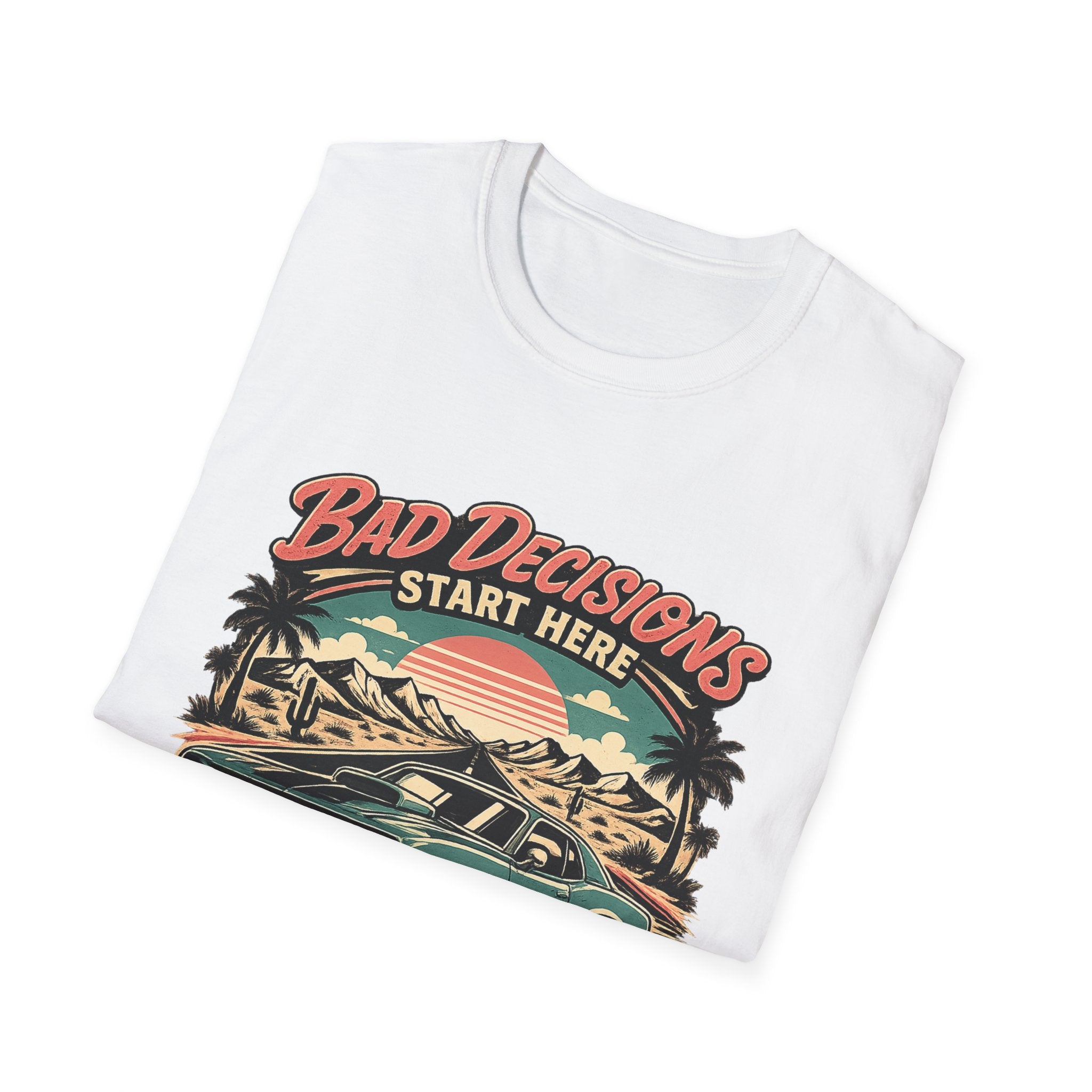 Bad Decisions Start Here Vintage Muscle Car T-Shirt — "Full Tank No Plan"