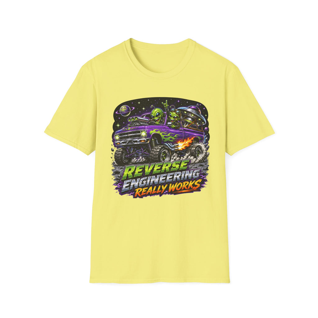 T-Shirt — "Reverse Engineering Really Works" Alien Hot Rod Graphic Tee