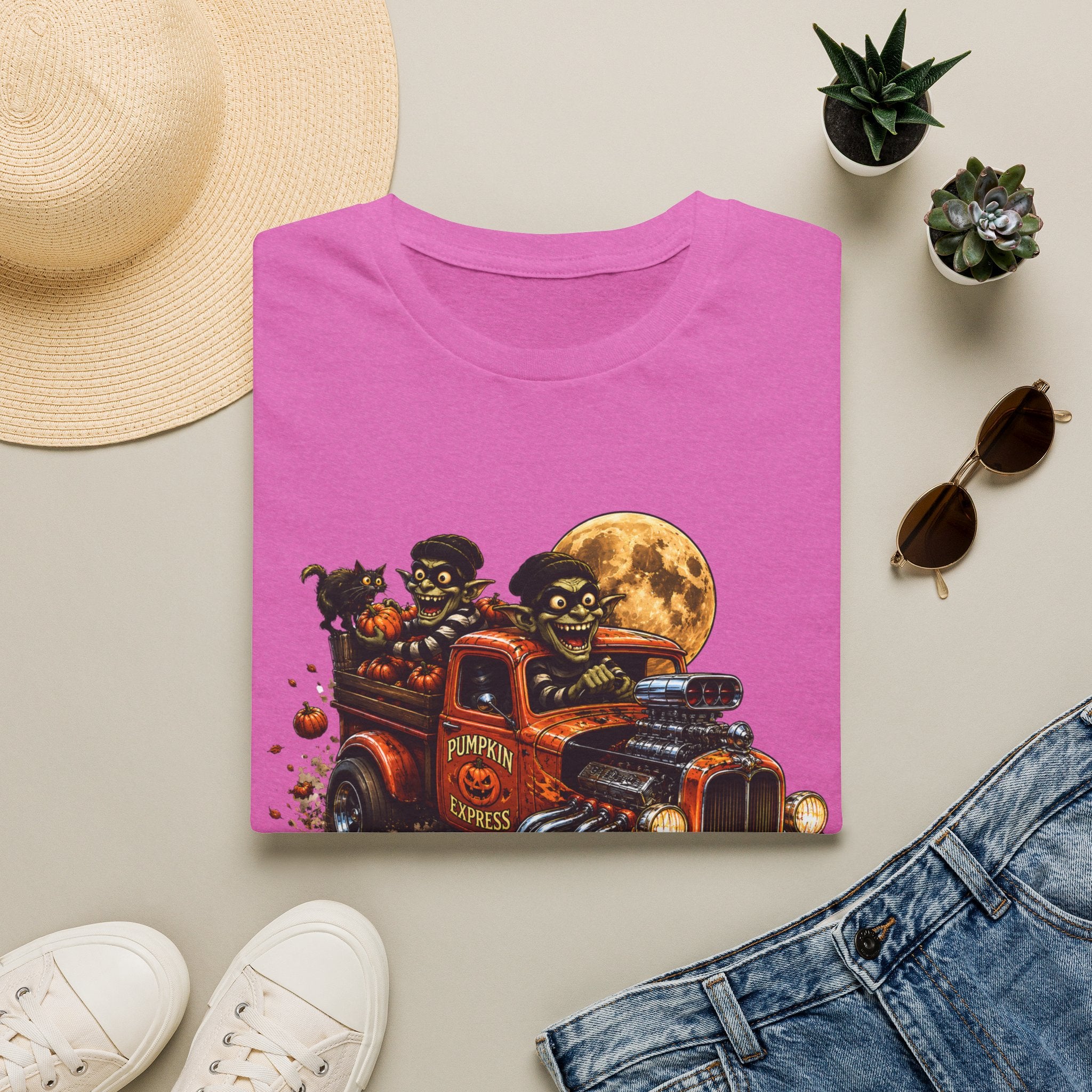 Halloween Hot Rod T‑Shirt — Vintage Monster Truck with Full Moon