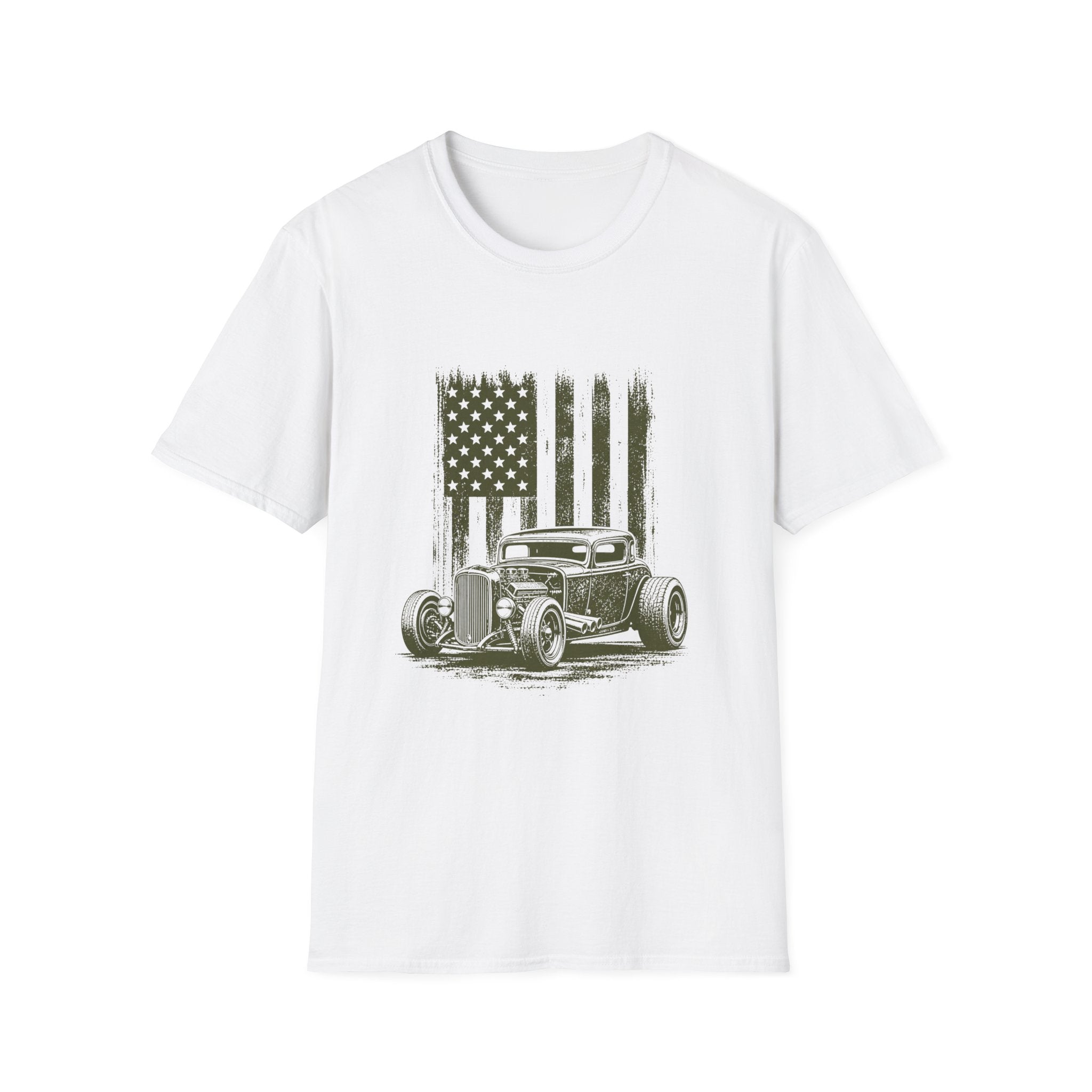 Vintage Hot Rod T‑Shirt with Distressed American Flag