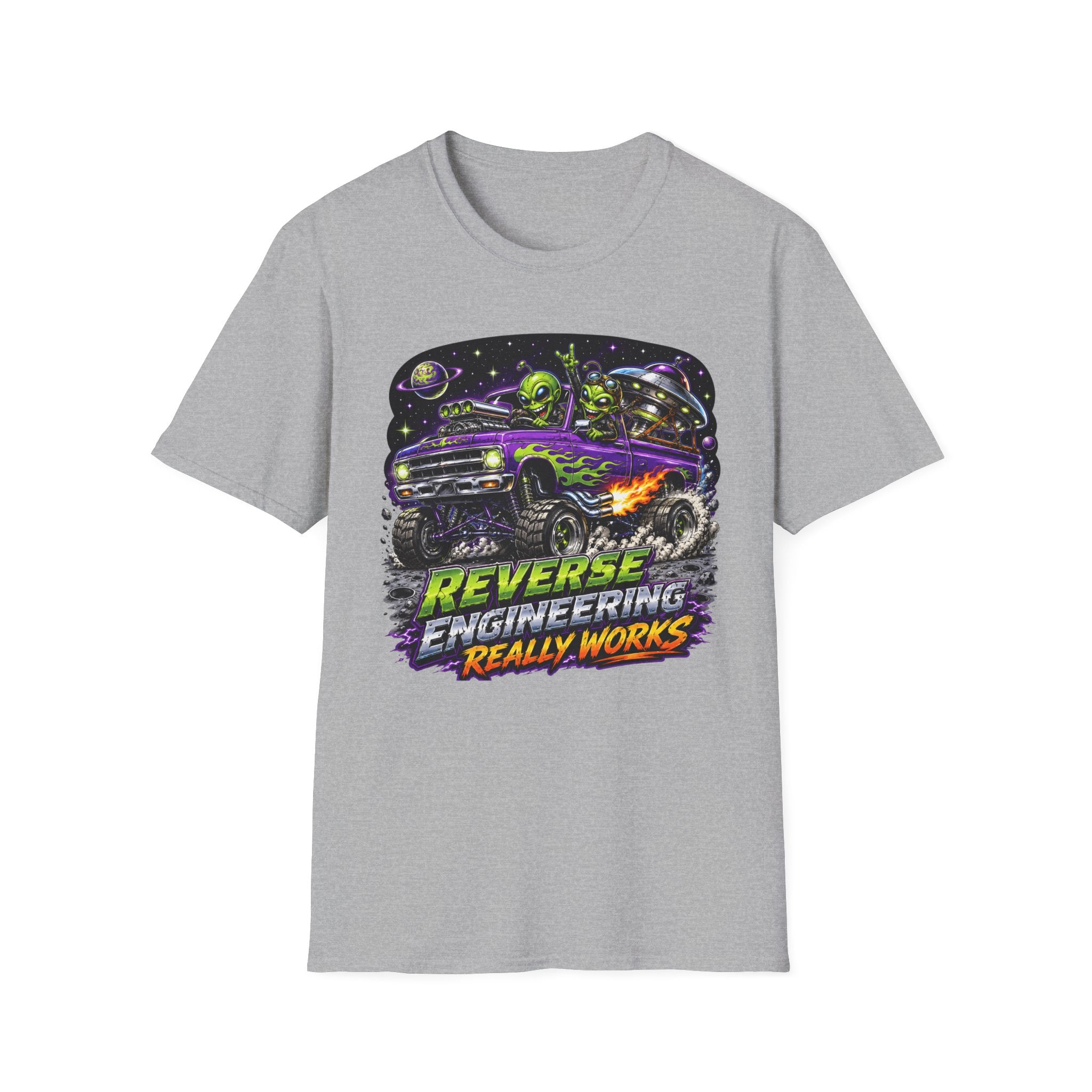 T-Shirt — "Reverse Engineering Really Works" Alien Hot Rod Graphic Tee