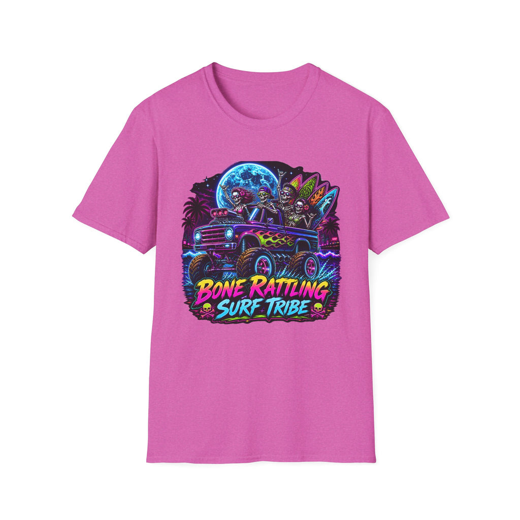 Bone Rattling Surf Tribe T-Shirt — Neon Skull Surf Van Graphic Tee