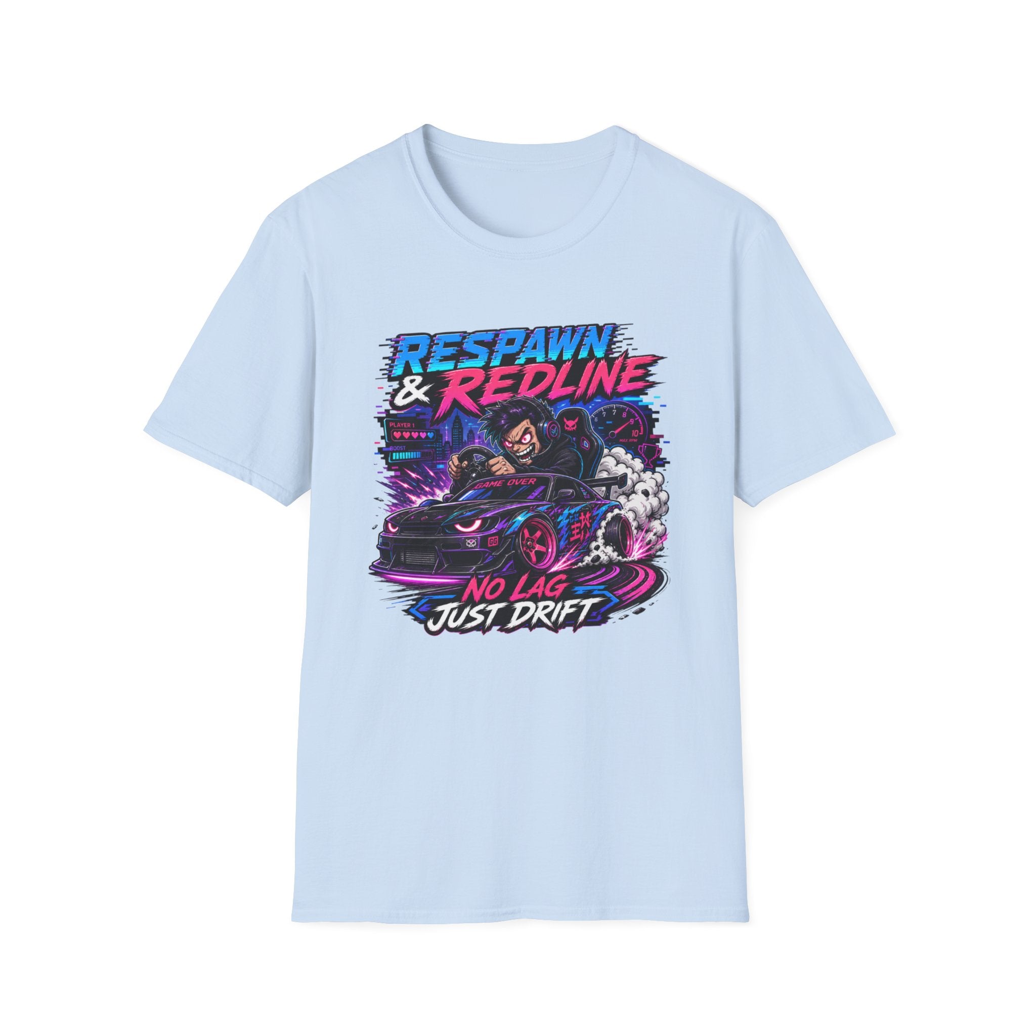 T-Shirt — "Respawn & Redline: No Lag Just Drift" Retro Gaming Drift Car Tee