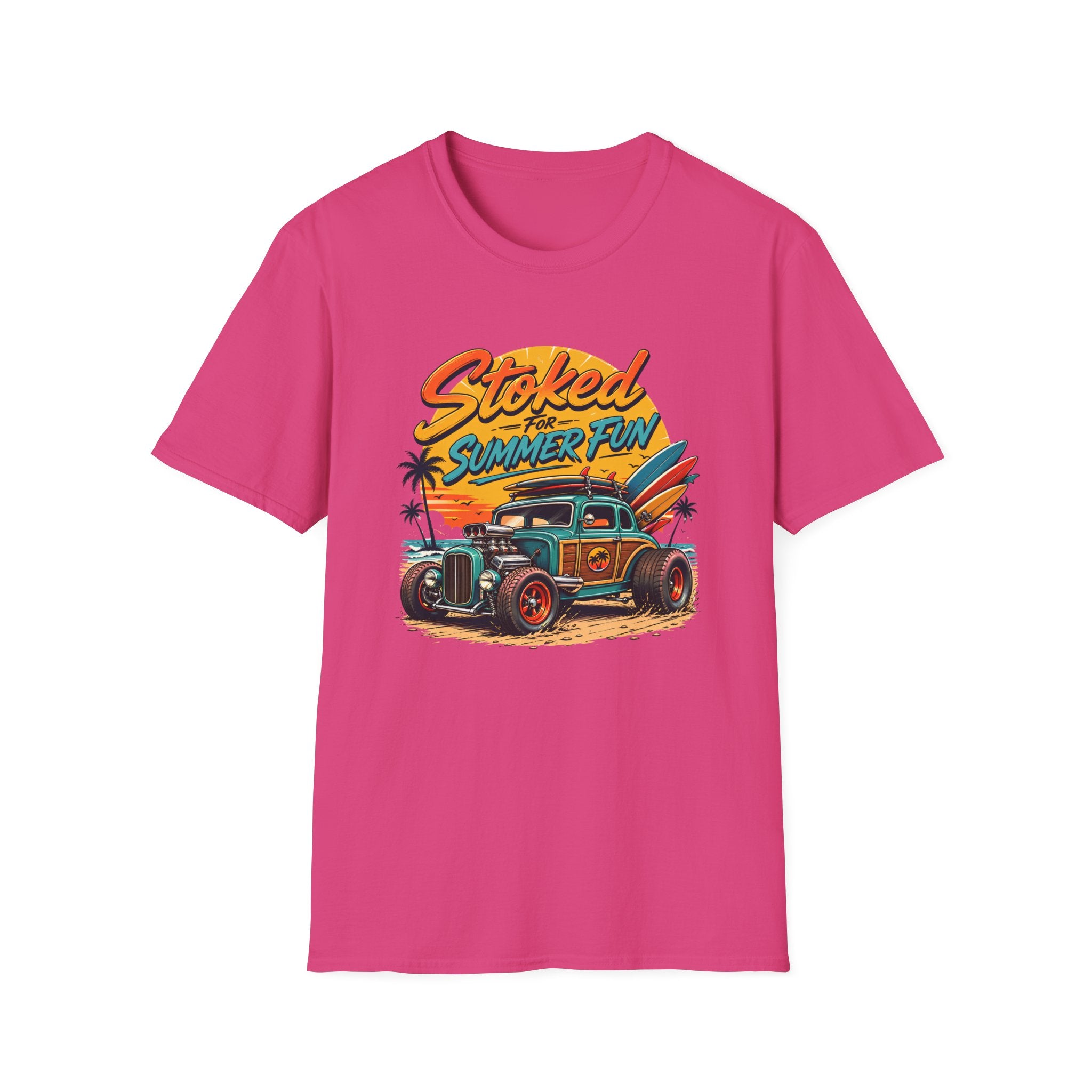 Stoked Summer Fun T-Shirt – Vintage Hot Rod Surf Graphic