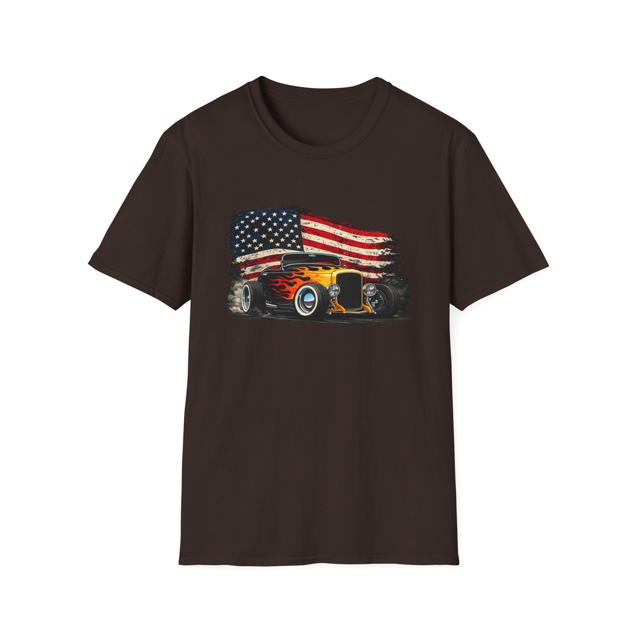 American Hot Rod T-Shirt – Vintage Flag Car Graphic
