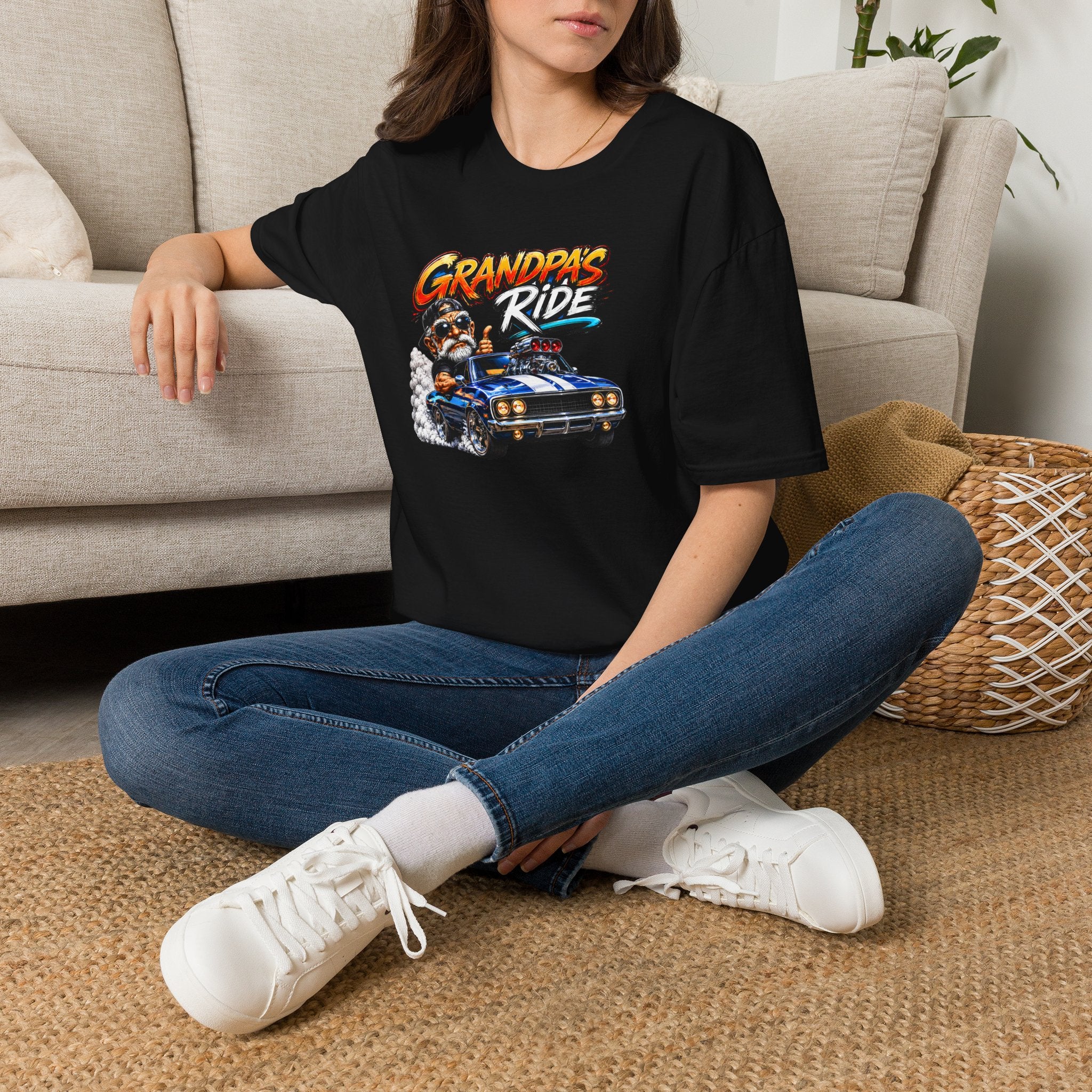 Grandpa's Ride T-Shirt — Vintage Muscle Car & Dog Graphic Gift