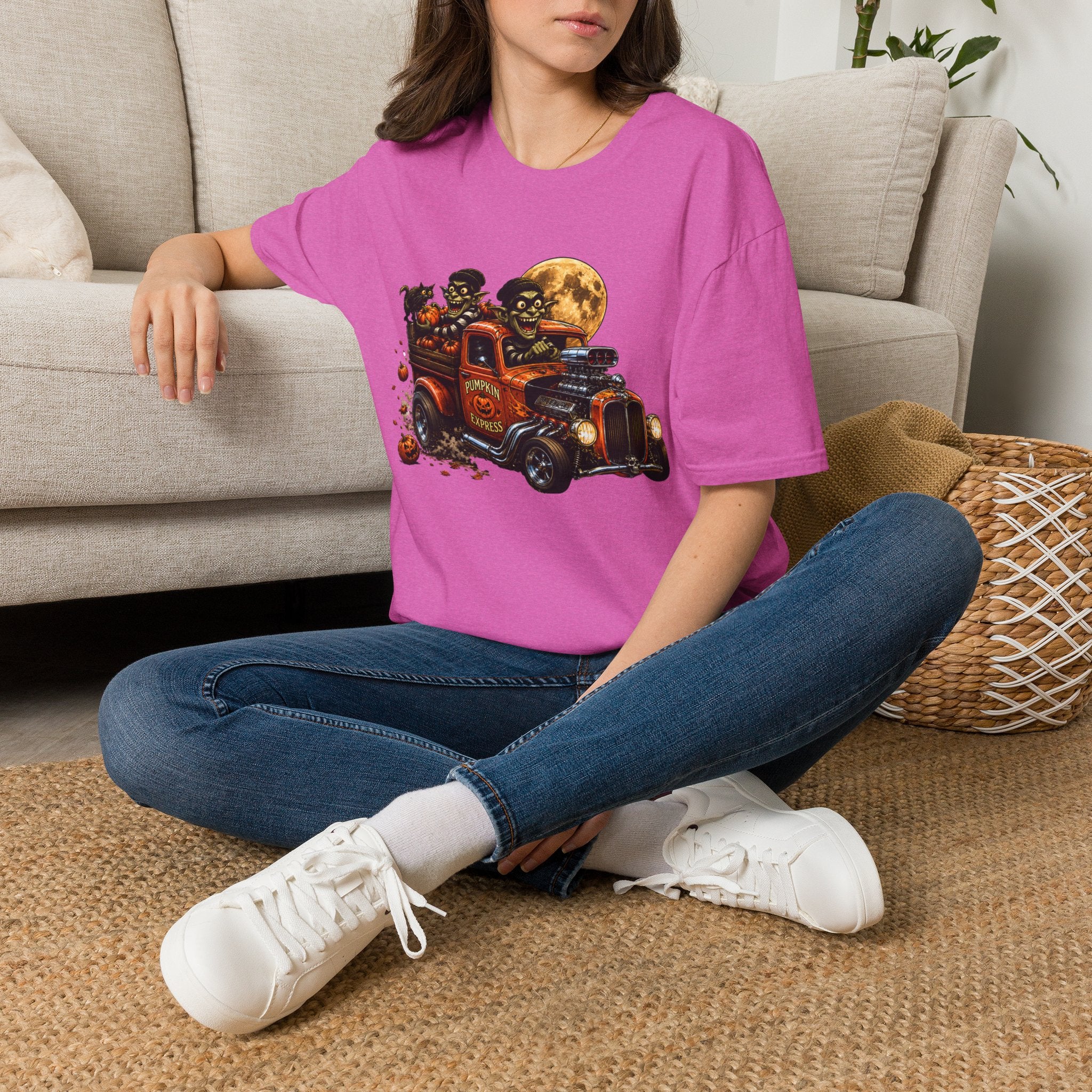 Halloween Hot Rod T‑Shirt — Vintage Monster Truck with Full Moon