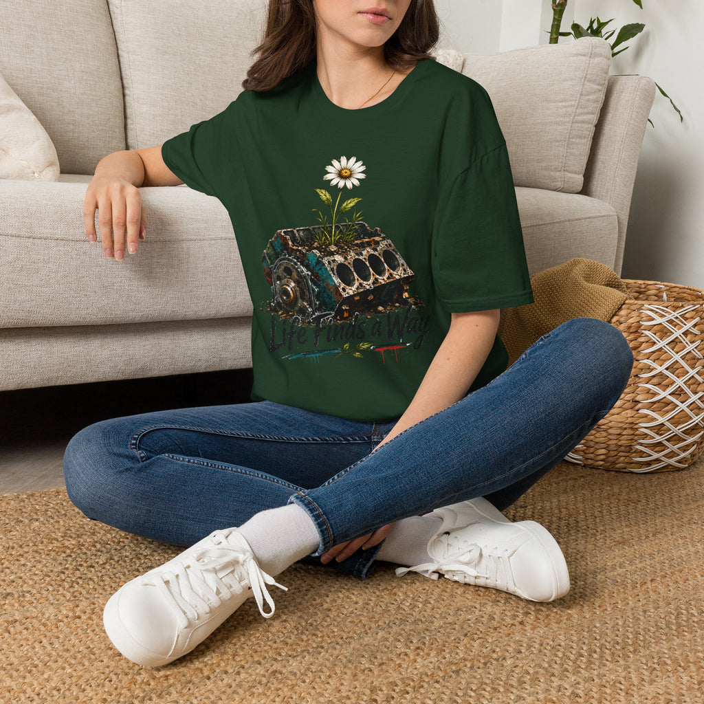 T-Shirt — 'Life Finds a Way' Daisy Rising from Rust Graphic Tee