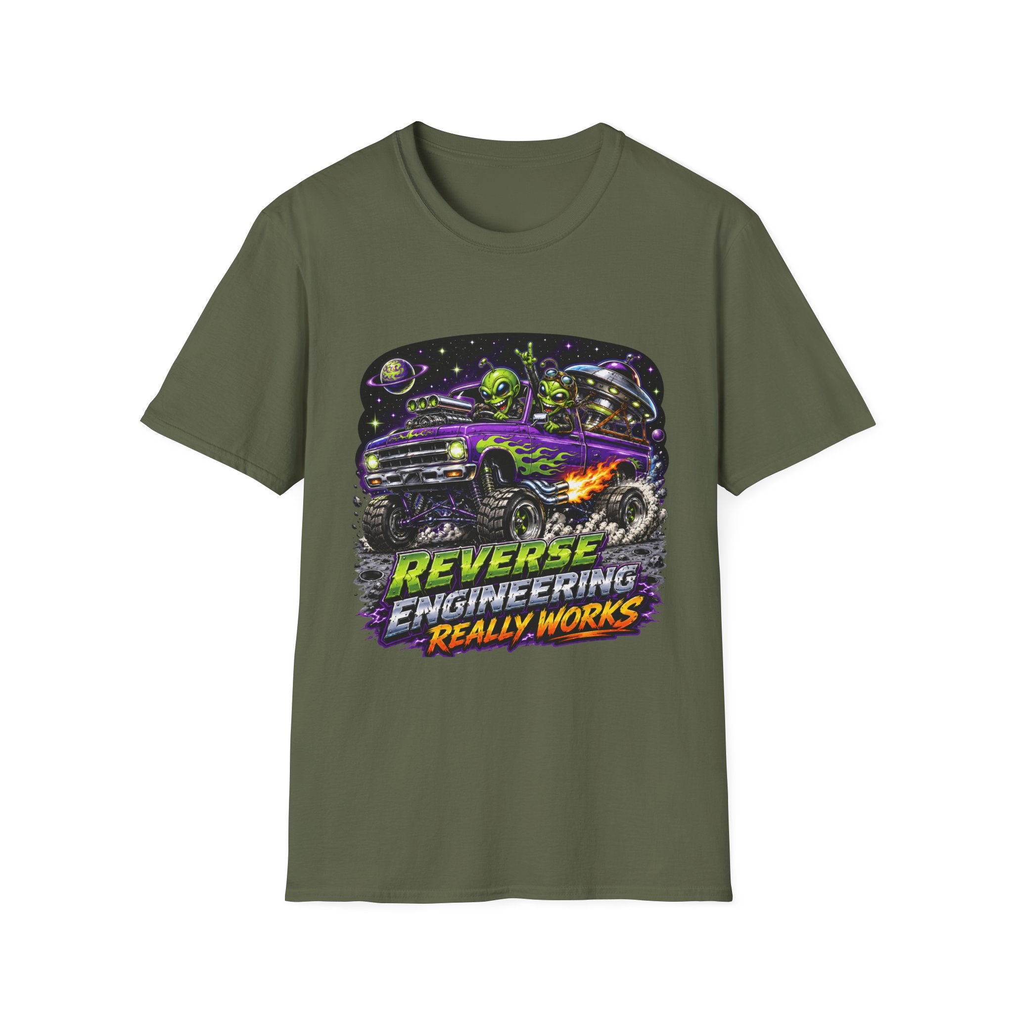 T-Shirt — "Reverse Engineering Really Works" Alien Hot Rod Graphic Tee