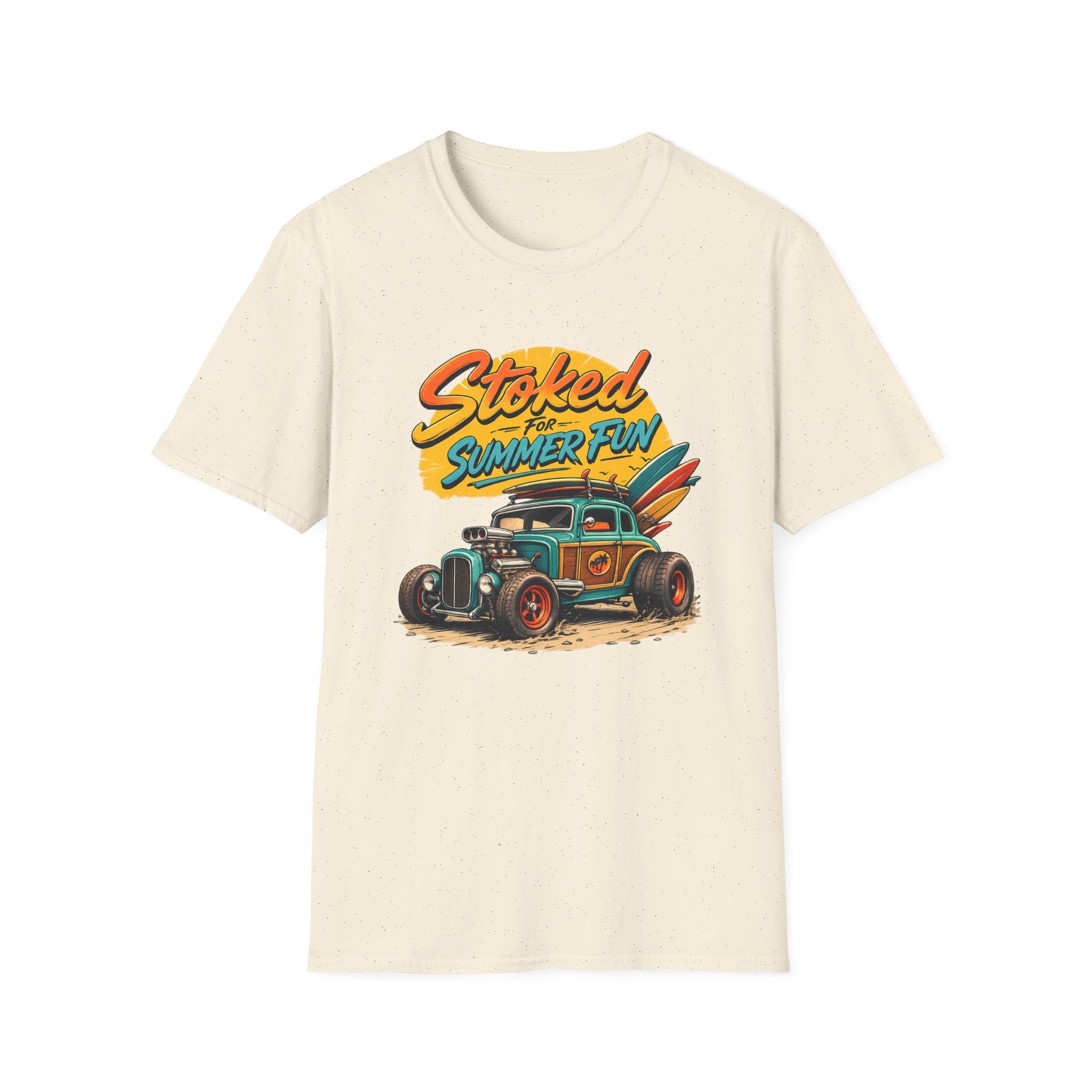 Stoked Summer Fun T-Shirt – Vintage Hot Rod Surf Graphic