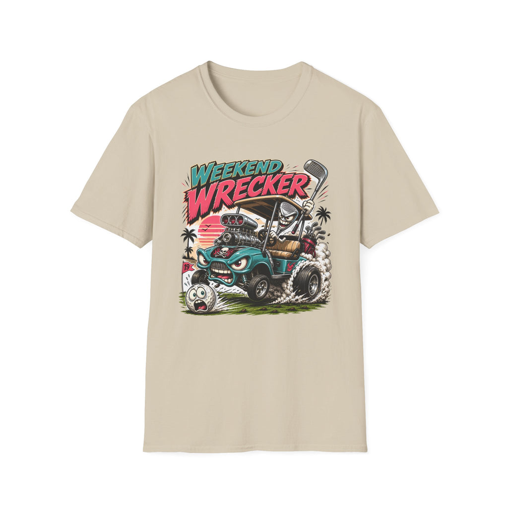 Weekend Wrecker Golf Cart T-Shirt — Retro Tropical Driving Club Tee
