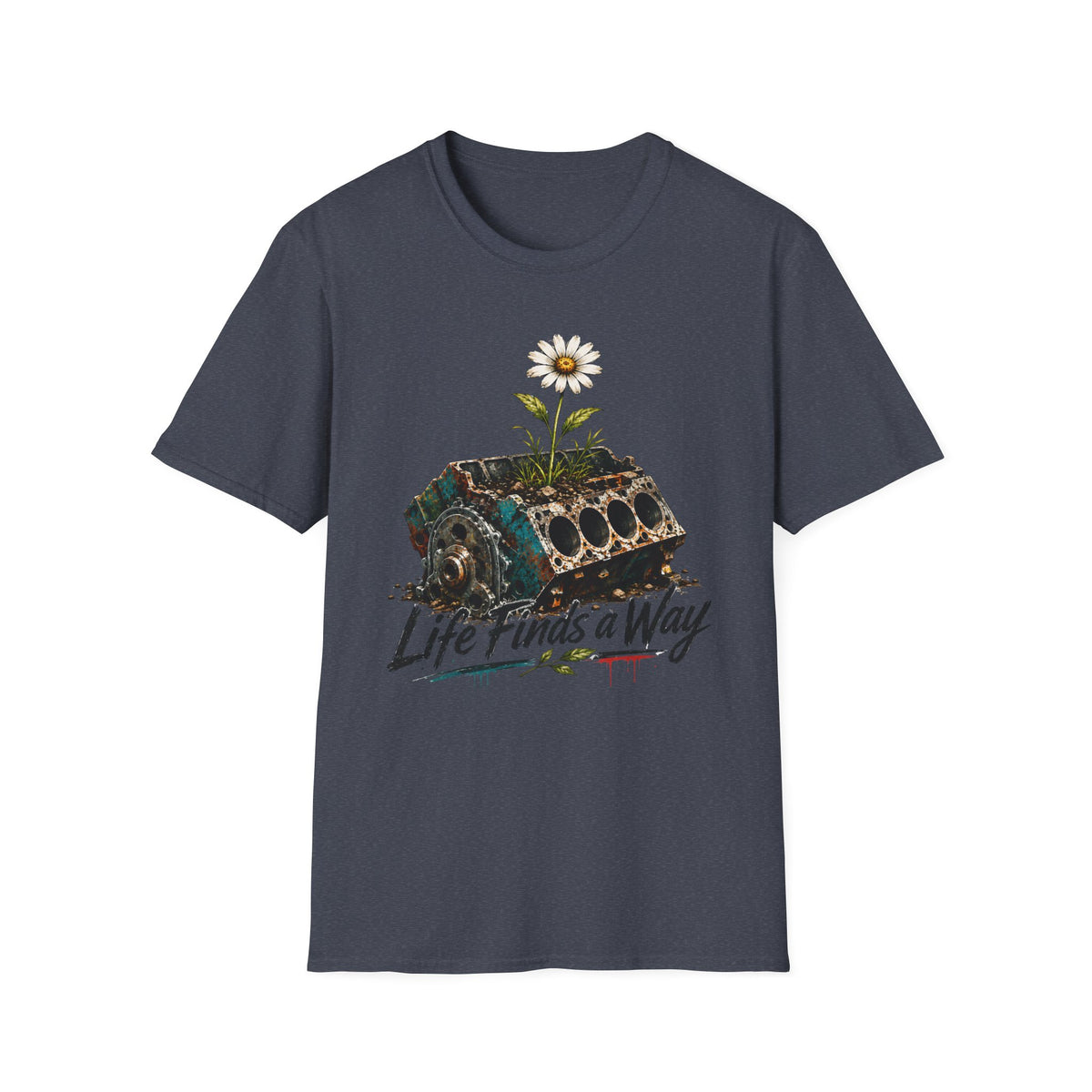T-Shirt — 'Life Finds a Way' Daisy Rising from Rust Graphic Tee