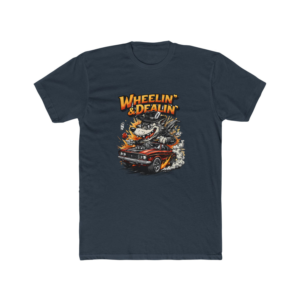 T-Shirt — "Wheelin' & Dealin'" Vintage Hot Rod Wolf Graphic Tee