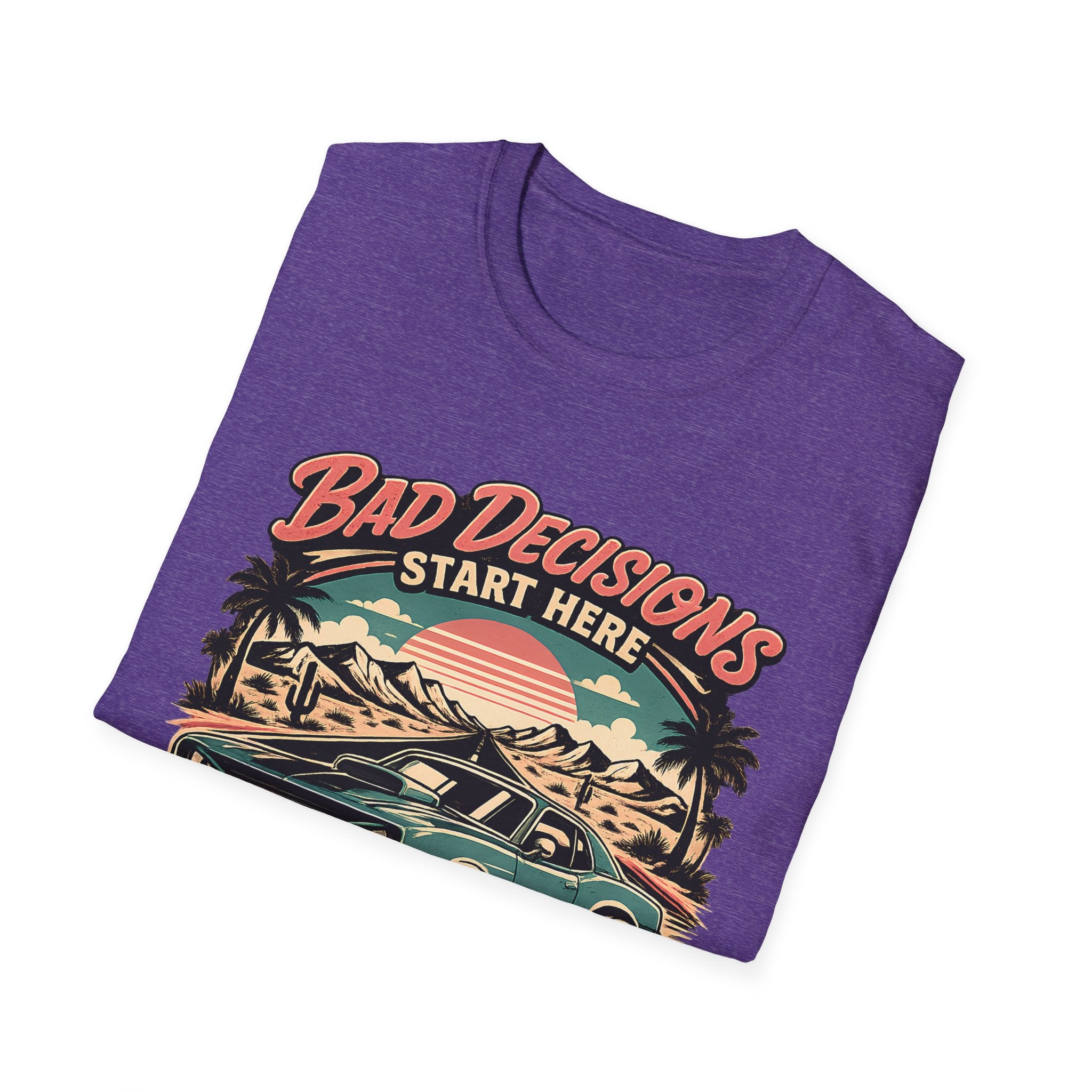 Bad Decisions Start Here Vintage Muscle Car T-Shirt — "Full Tank No Plan"
