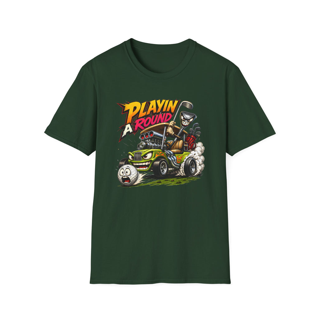 Golf Cart T-Shirt — "Playin' Around" Retro Cartoon Driving Design
