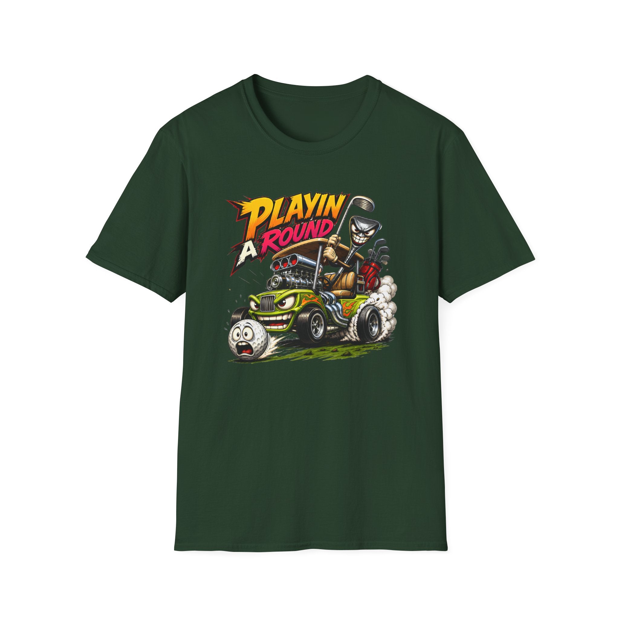 Golf Cart T-Shirt — "Playin' Around" Retro Cartoon Driving Design