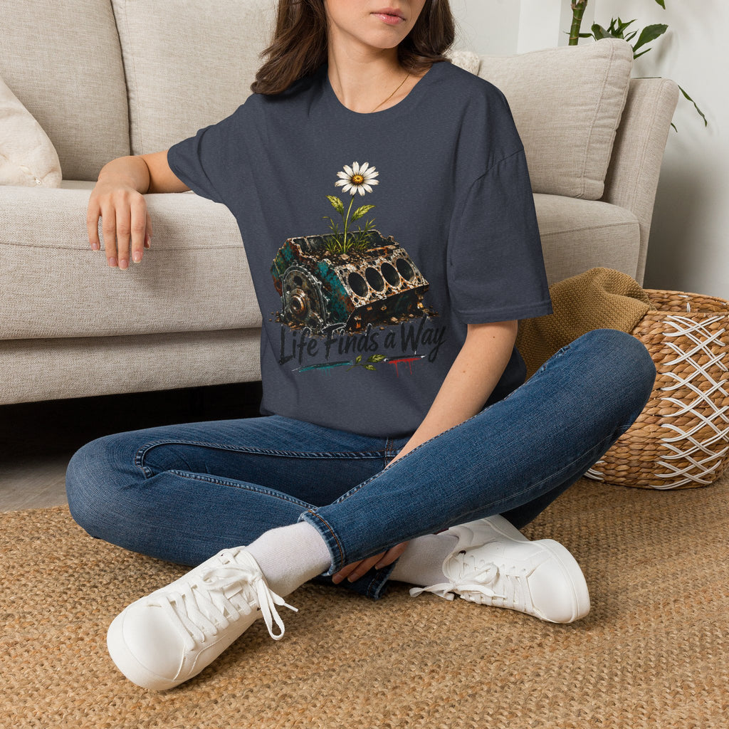 T-Shirt — 'Life Finds a Way' Daisy Rising from Rust Graphic Tee