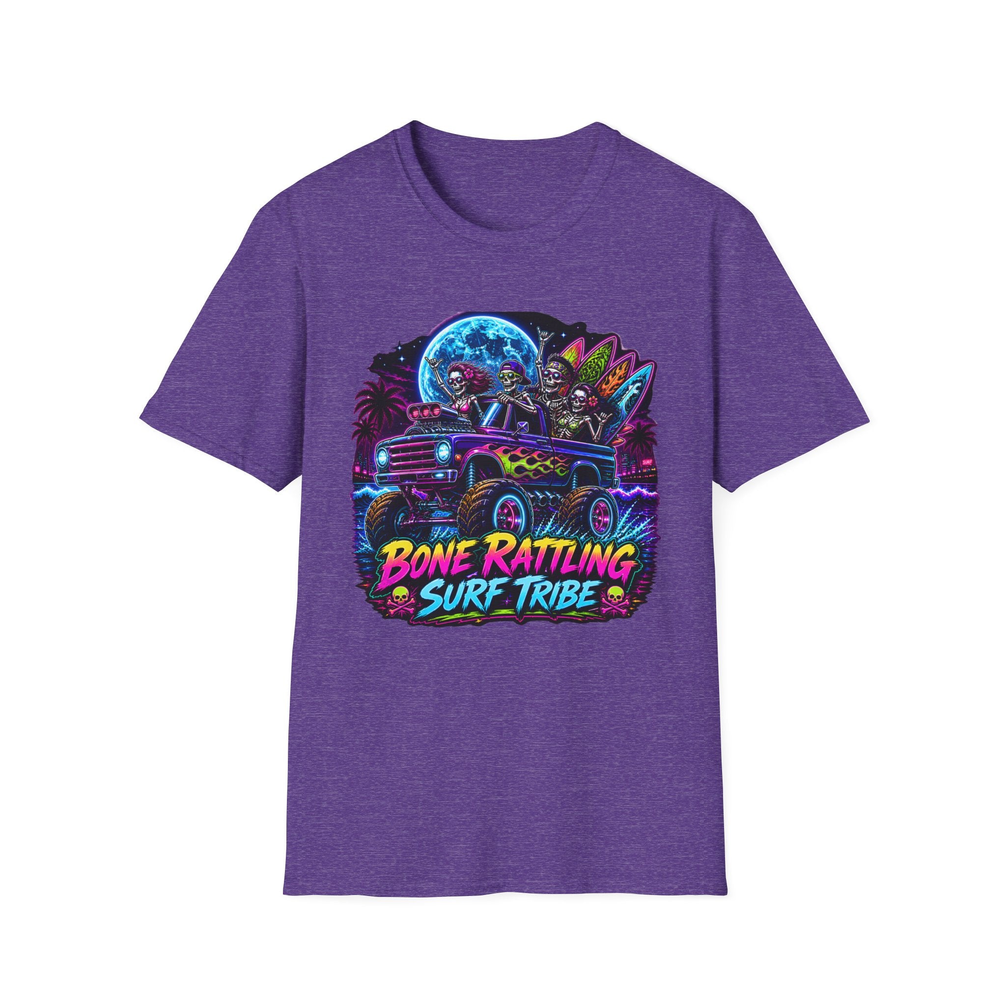 Bone Rattling Surf Tribe T-Shirt — Neon Skull Surf Van Graphic Tee