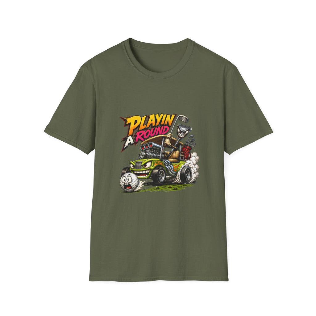 Golf Cart T-Shirt — "Playin' Around" Retro Cartoon Driving Design